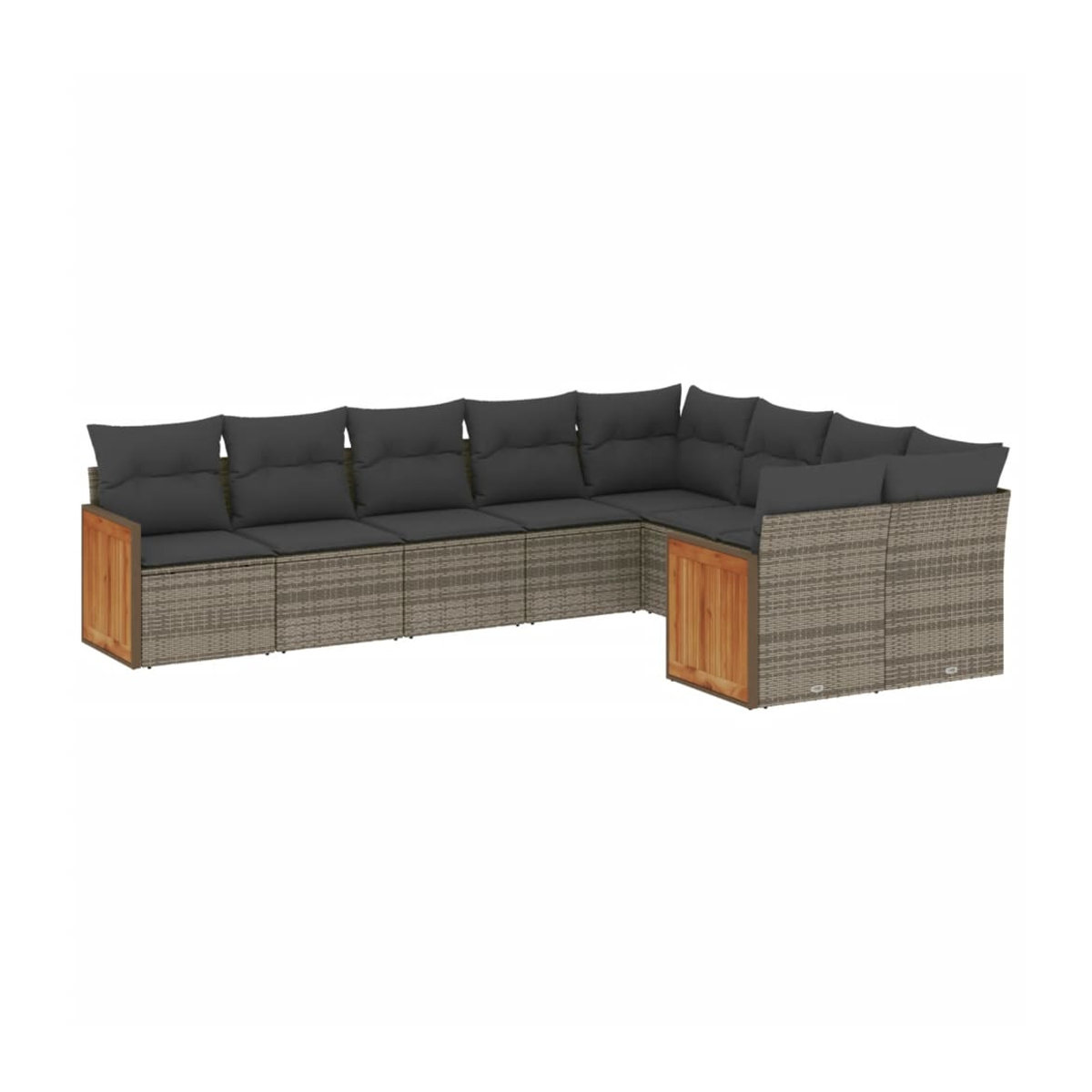 Vidaxl Gartenmöbel-Set aus Polyrattan mit Kissen, 9-teilig, Grau, Modernes Design - Bild 2