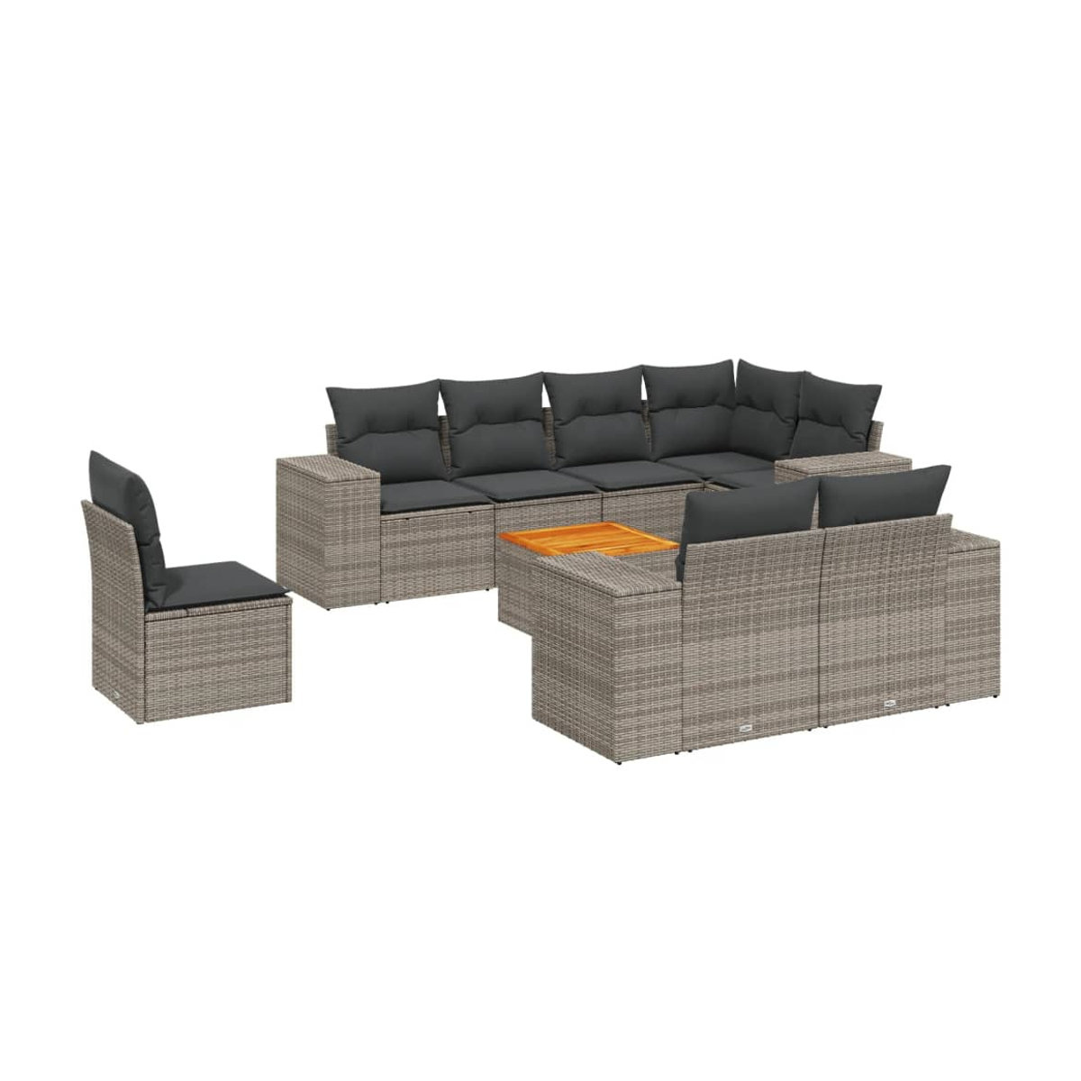 Vidaxl Gartenmöbel-Set aus Polyrattan mit Kissen, 9-teilig, Grau, Modernes Design - Bild 2