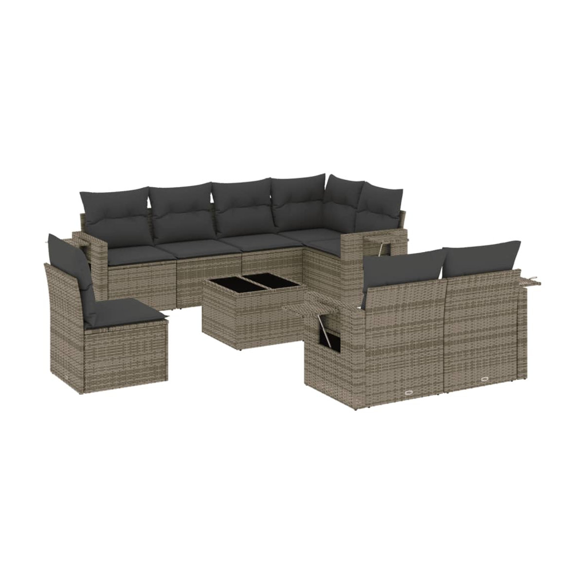 Vidaxl Gartenmöbel-Set aus Polyrattan mit Kissen, 9-teilig, Grau, Modernes Design - Bild 2