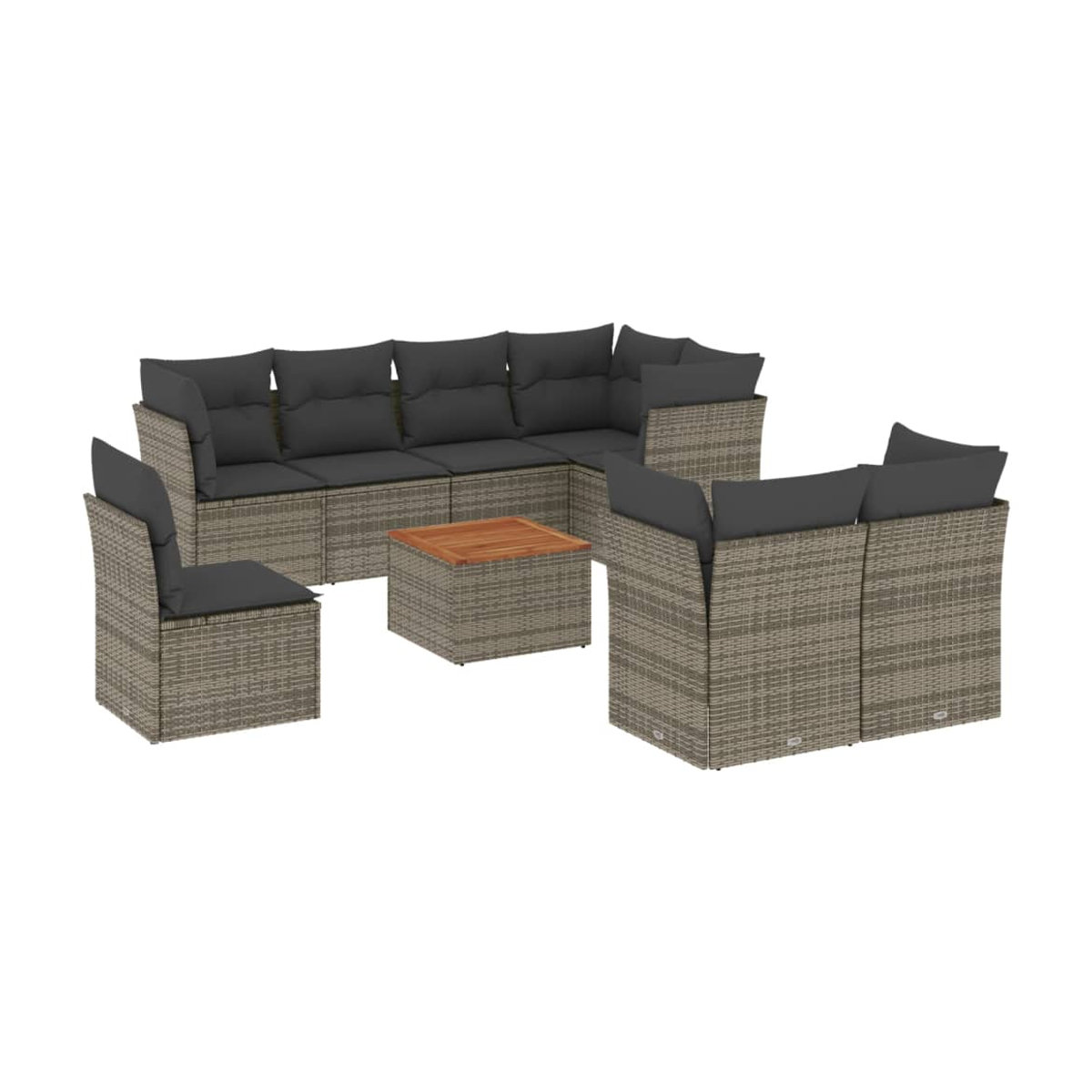 Vidaxl Gartenmöbel-Set aus Polyrattan mit Kissen, 9-teilig, Grau, Modernes Design - Bild 2