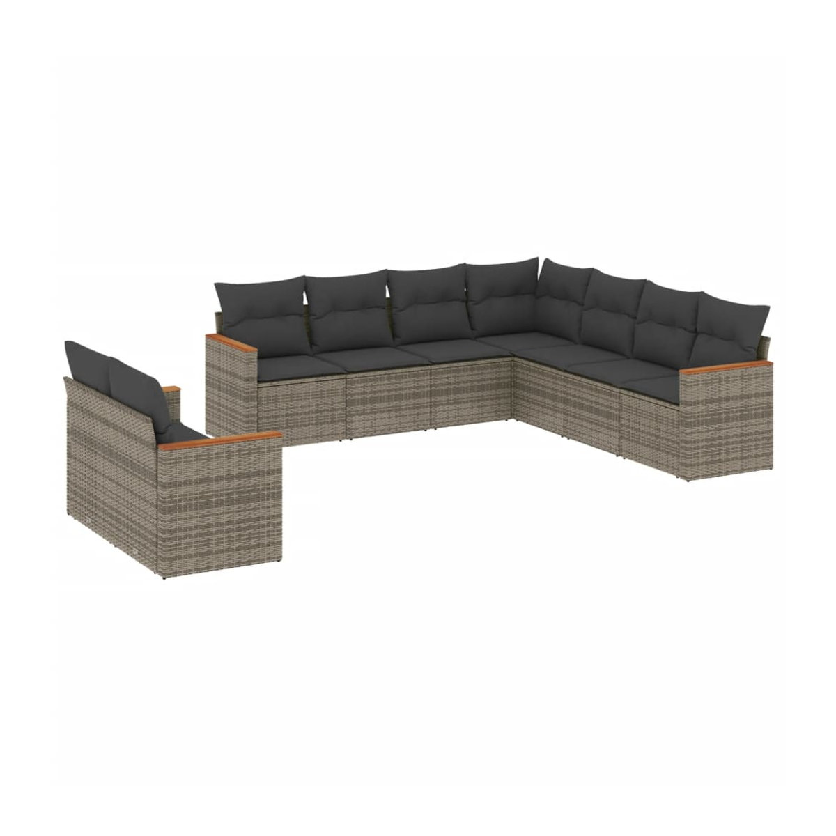Vidaxl Gartenmöbel-Set aus Polyrattan mit Kissen, 9-teilig, Grau, Modernes Design - Bild 3