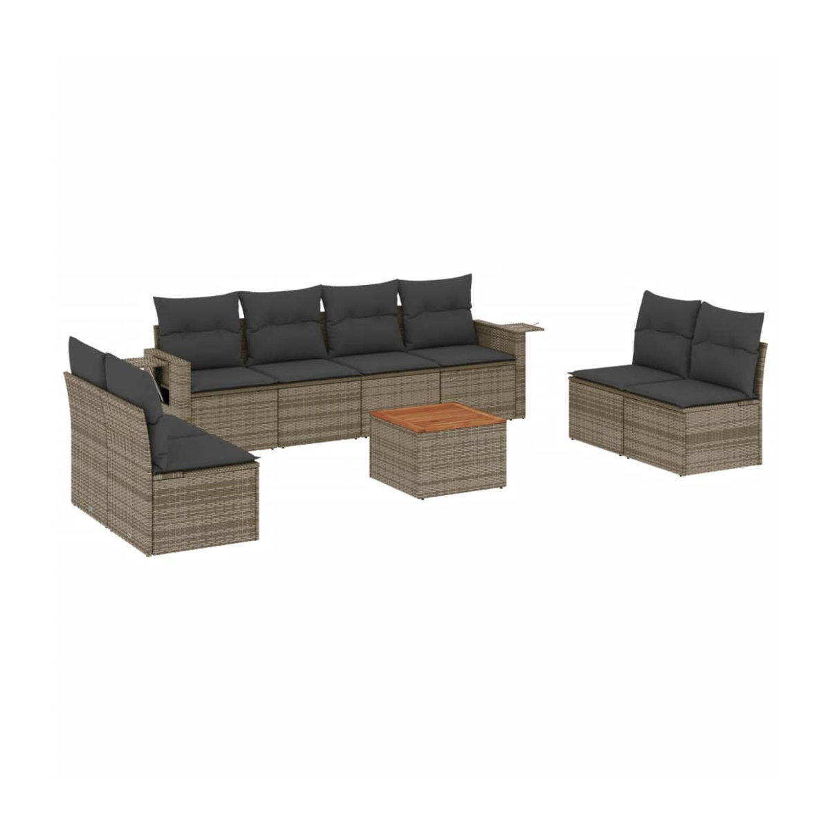 Vidaxl Gartenmöbel-Set aus Polyrattan mit Kissen, 9-teilig, Grau, Modernes Design - Bild 2