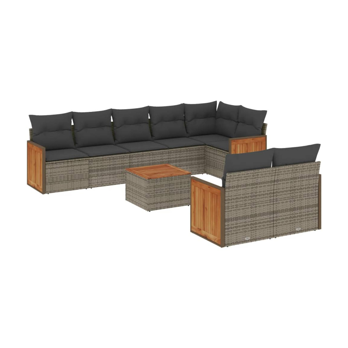 Vidaxl Gartenmöbel-Set aus Polyrattan mit Kissen, 9-teilig, Grau, Modernes Design - Bild 2