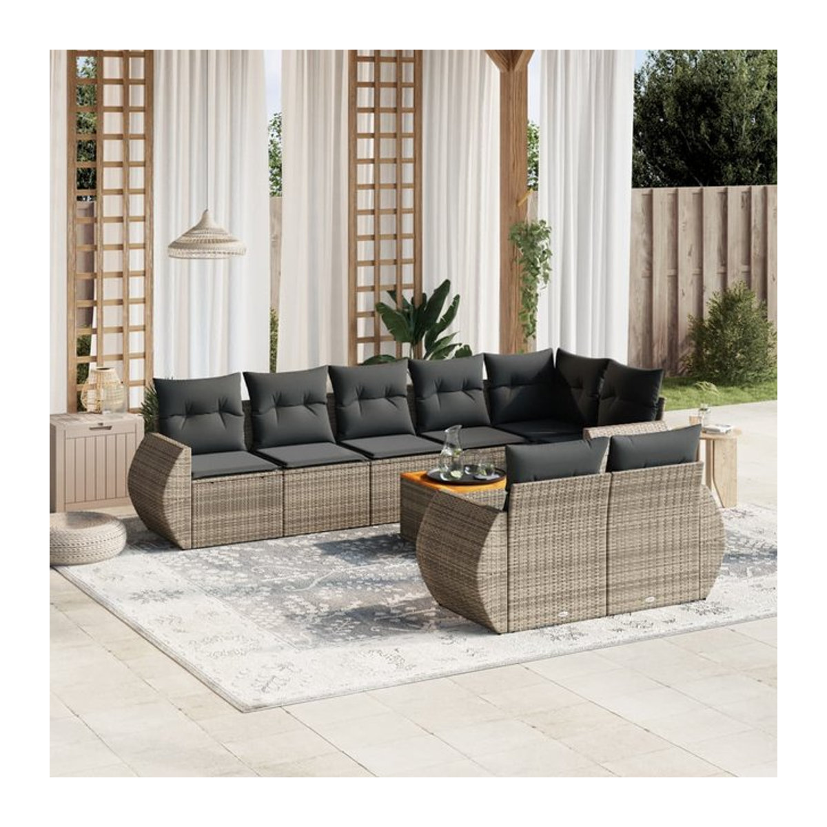Vidaxl Gartenmöbel-Set aus Polyrattan mit Kissen, 9-teilig, Grau, Modernes Design - Bild 1
