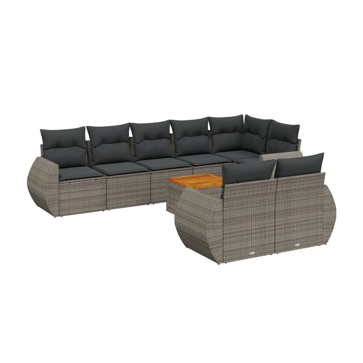 Vidaxl Gartenmöbel-Set aus Polyrattan mit Kissen, 9-teilig, Grau, Modernes Design - Bild 2