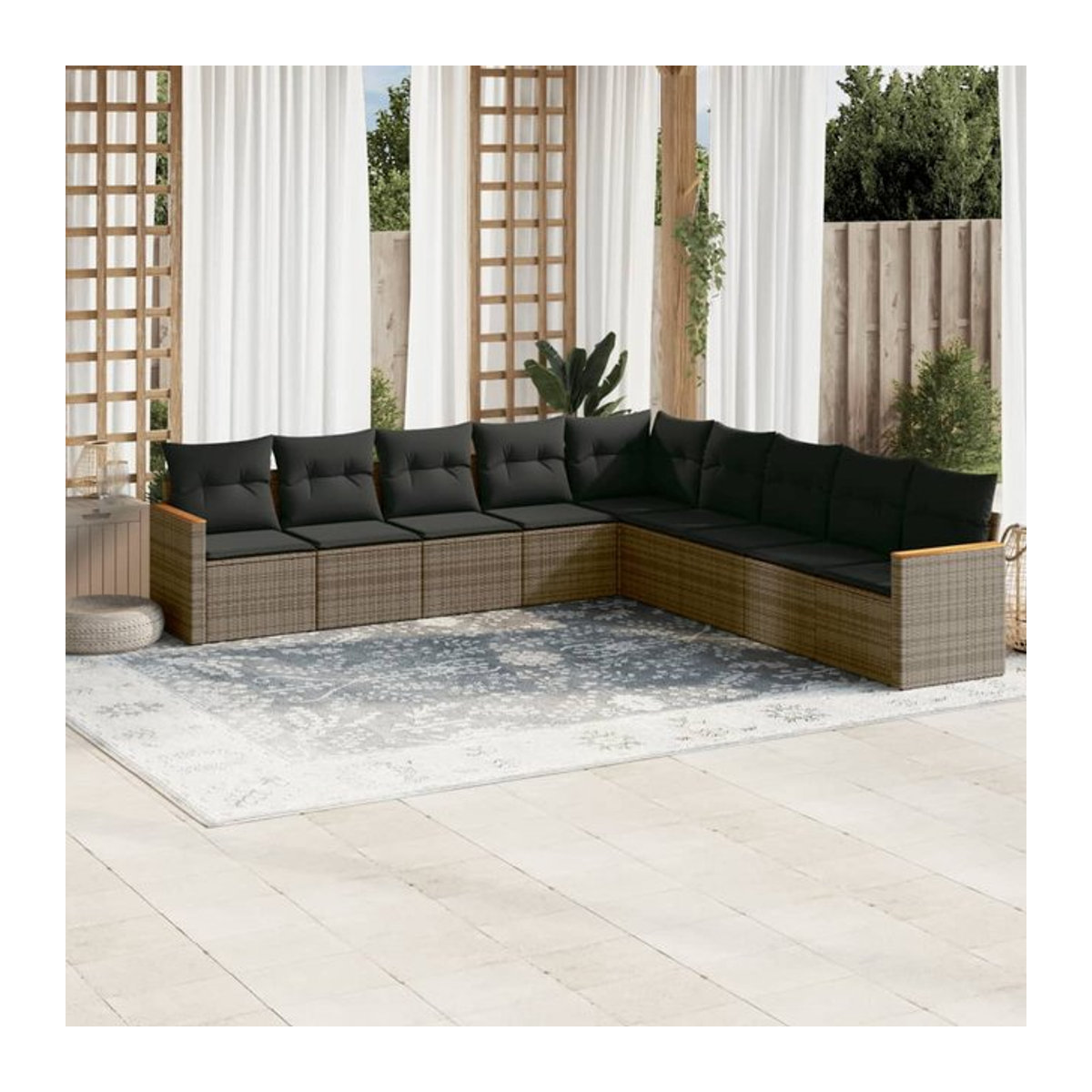 Vidaxl Gartenmöbel-Set aus Polyrattan mit Kissen, 9-teilig, Grau/Schwarz, Modernes Design - Bild 1