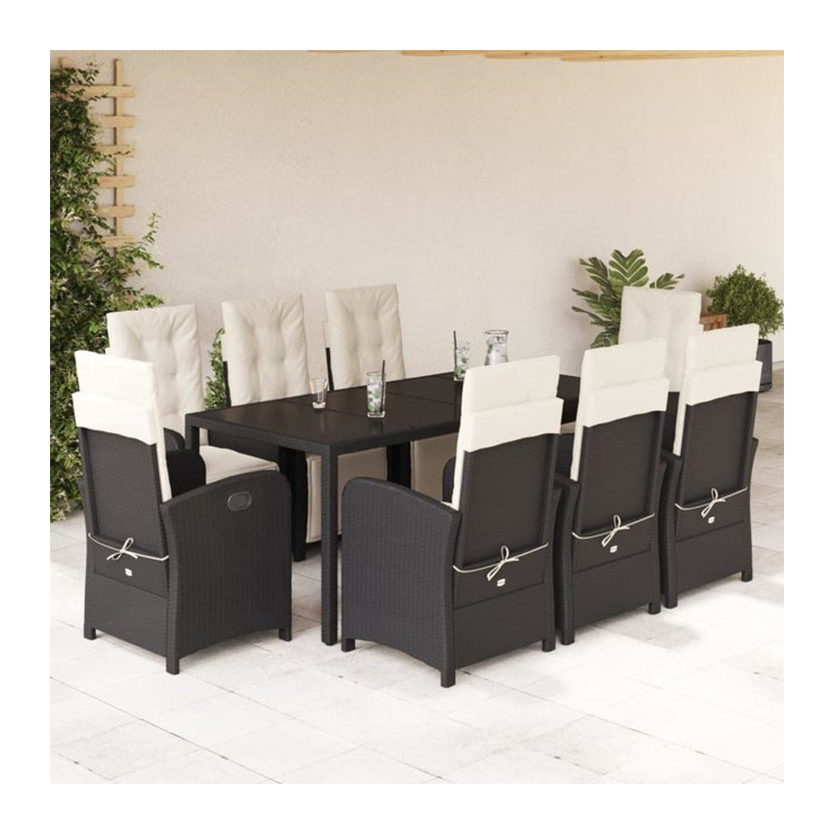 Vidaxl Gartenmöbel-Set aus Polyrattan mit Kissen, 9-teilig, Schwarz, Modernes Design - Bild 1