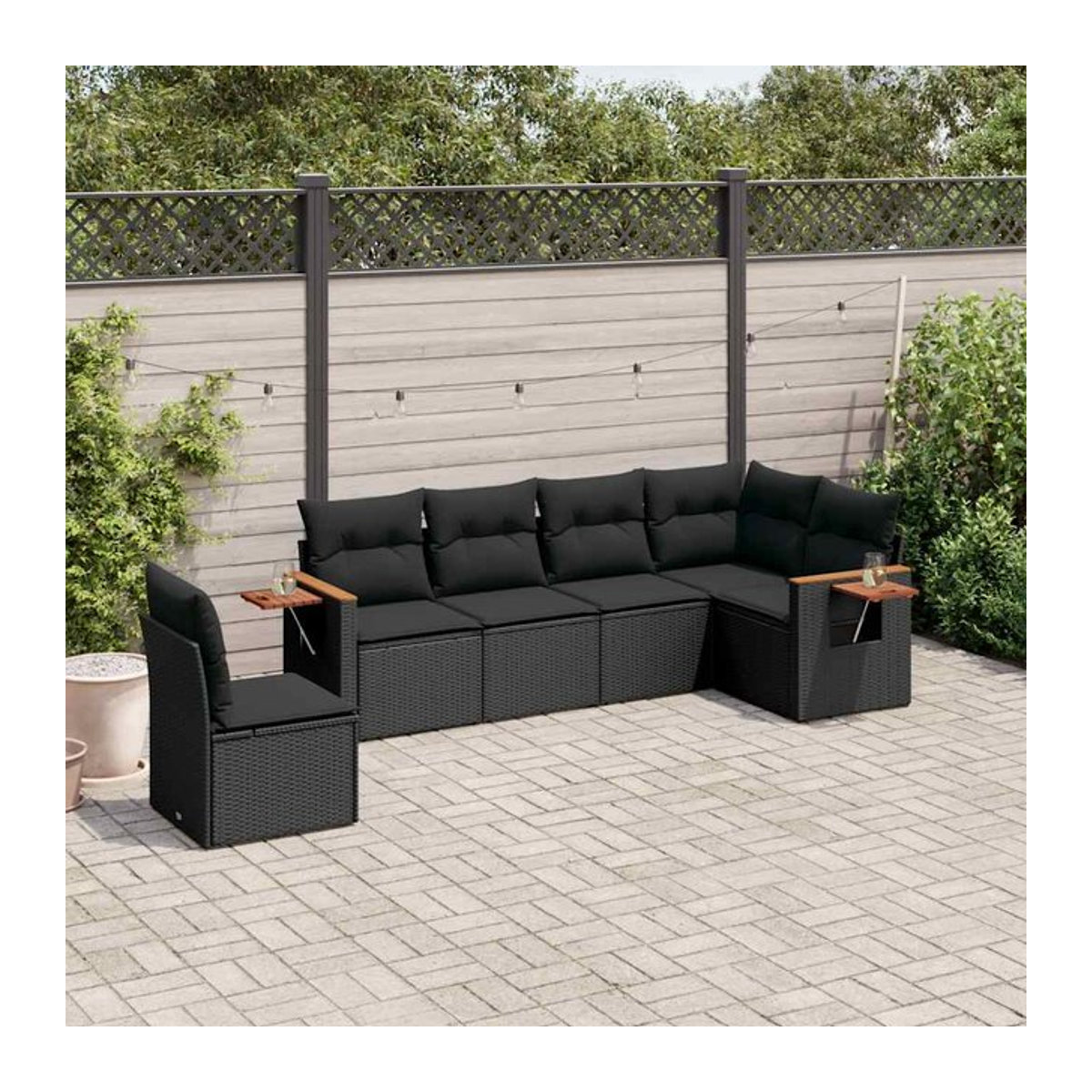 Vidaxl Gartenmöbel-Set aus Polyrattan mit Kissen in Schwarz, 6-teilig, modern - Bild 1
