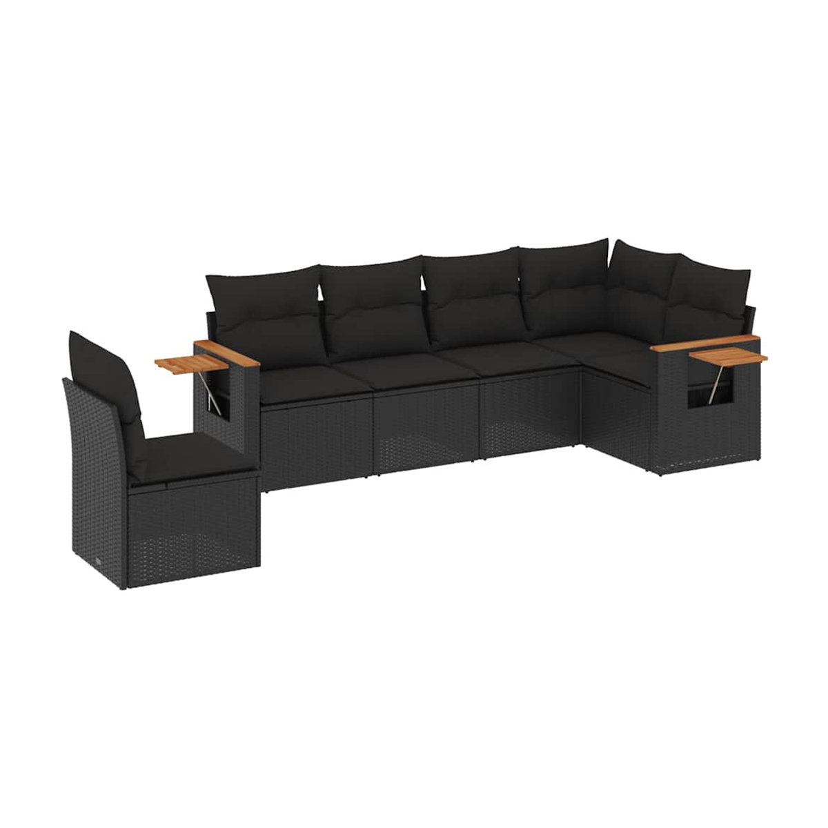 Vidaxl Gartenmöbel-Set aus Polyrattan mit Kissen in Schwarz, 6-teilig, modern - Bild 2
