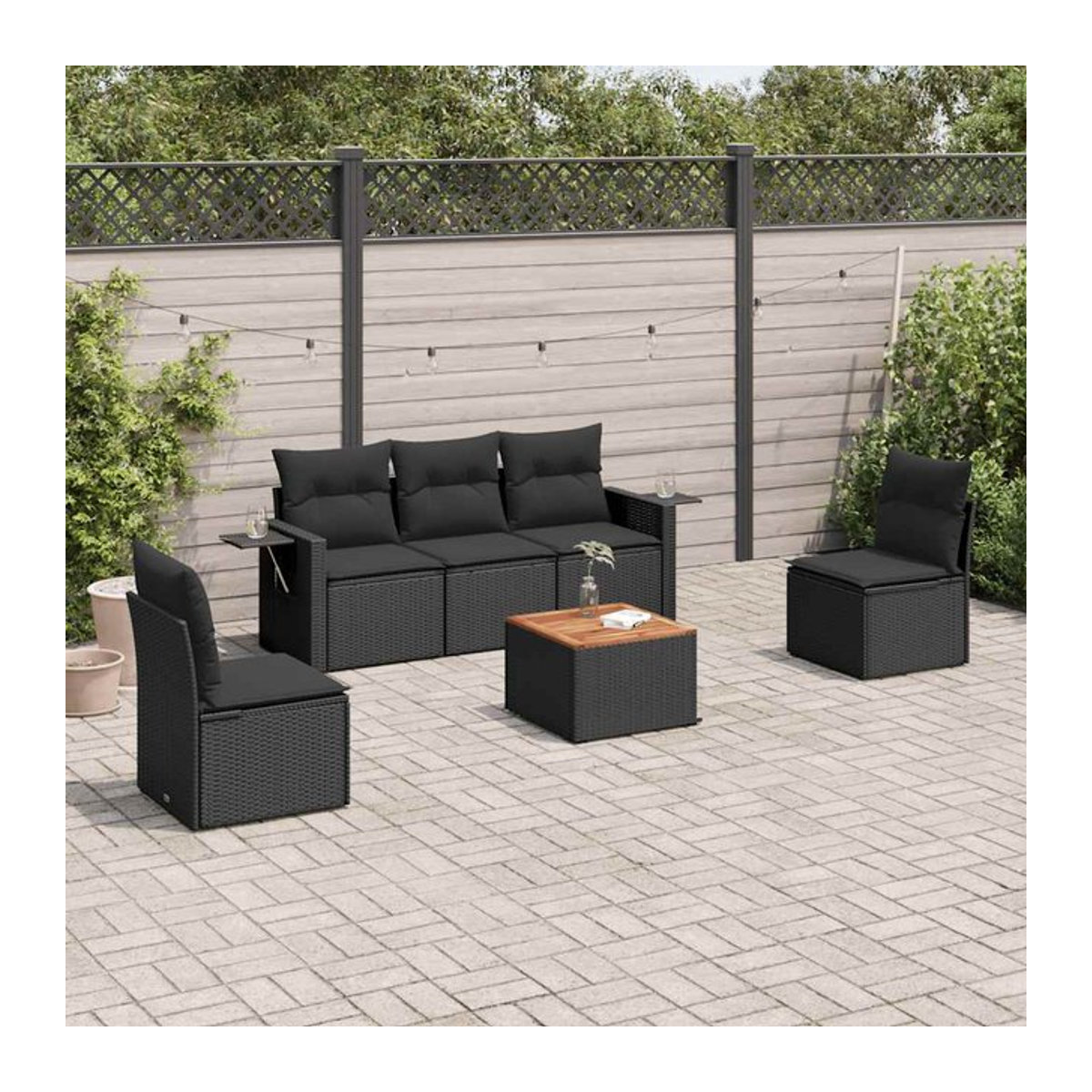Vidaxl Gartenmöbel-Set aus Polyrattan mit Kissen in Schwarz im modernen Design für Erwachsene - Bild 1