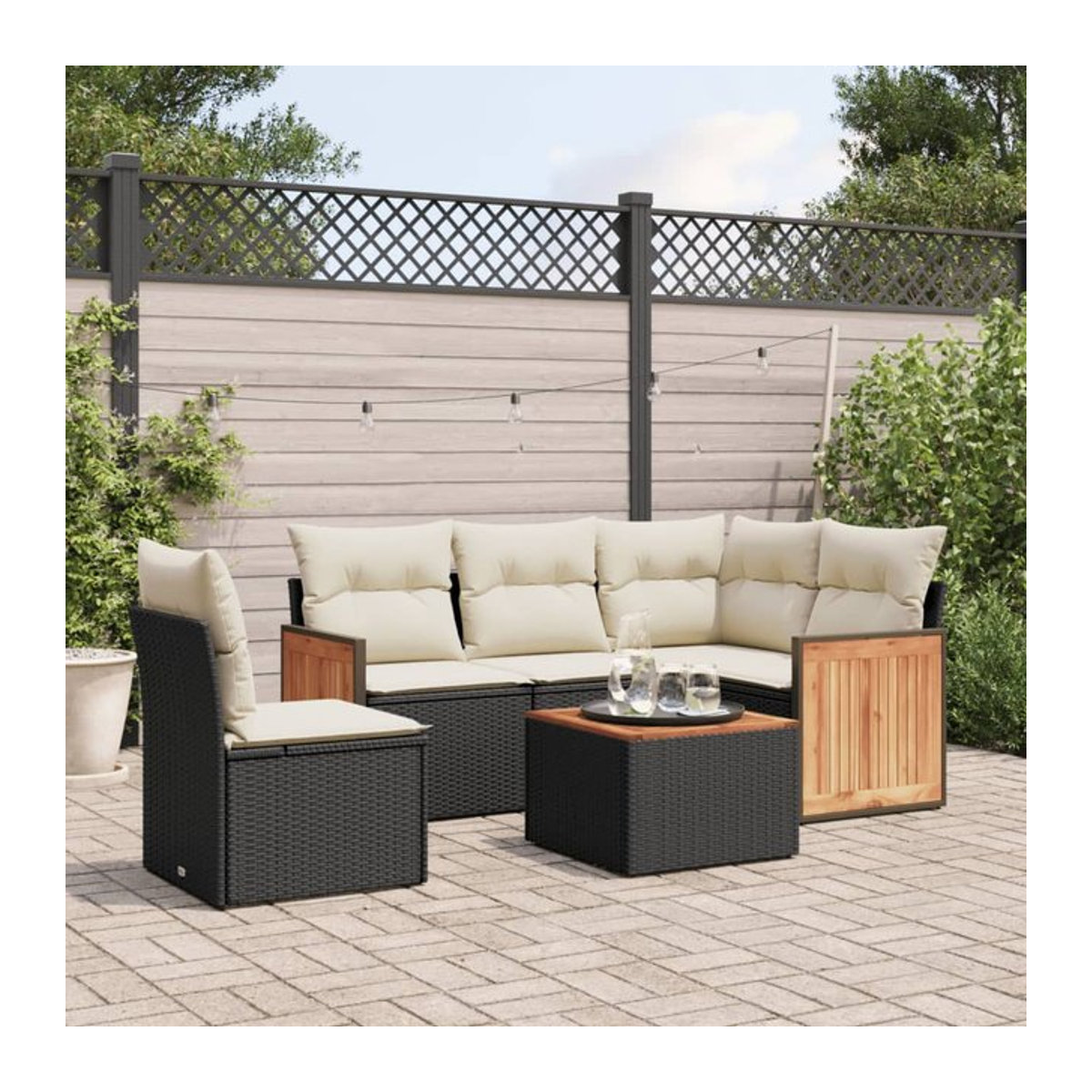 Vidaxl Gartenmöbel-Set aus Polyrattan mit Kissen in Schwarz und Beige, 6-teilig, modernes Design - Bild 1