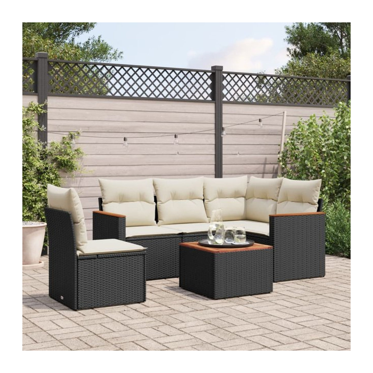 Vidaxl Gartenmöbel-Set aus Polyrattan mit Kissen in Schwarz und Beige, 6-teilig, modernes Design - Bild 1