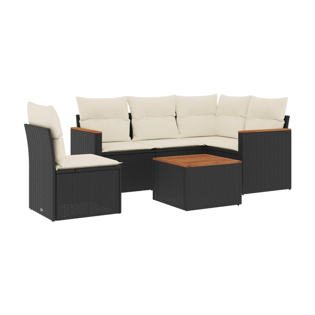 Vidaxl Gartenmöbel-Set aus Polyrattan mit Kissen in Schwarz und Beige, 6-teilig, modernes Design - Bild 2