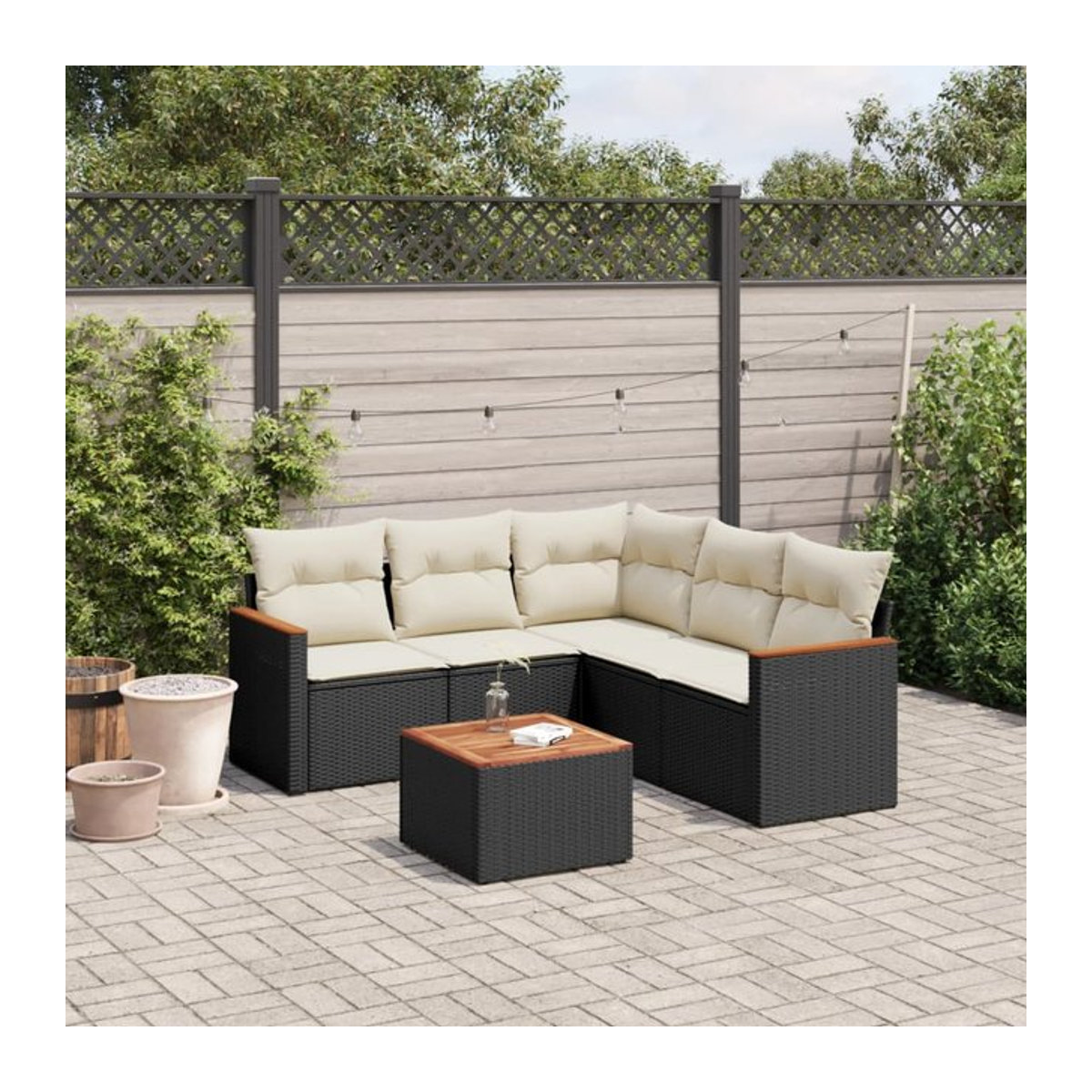 Vidaxl Gartenmöbel-Set aus Polyrattan mit Kissen in Schwarz und Beige, 6-teilig, modernes Design - Bild 1