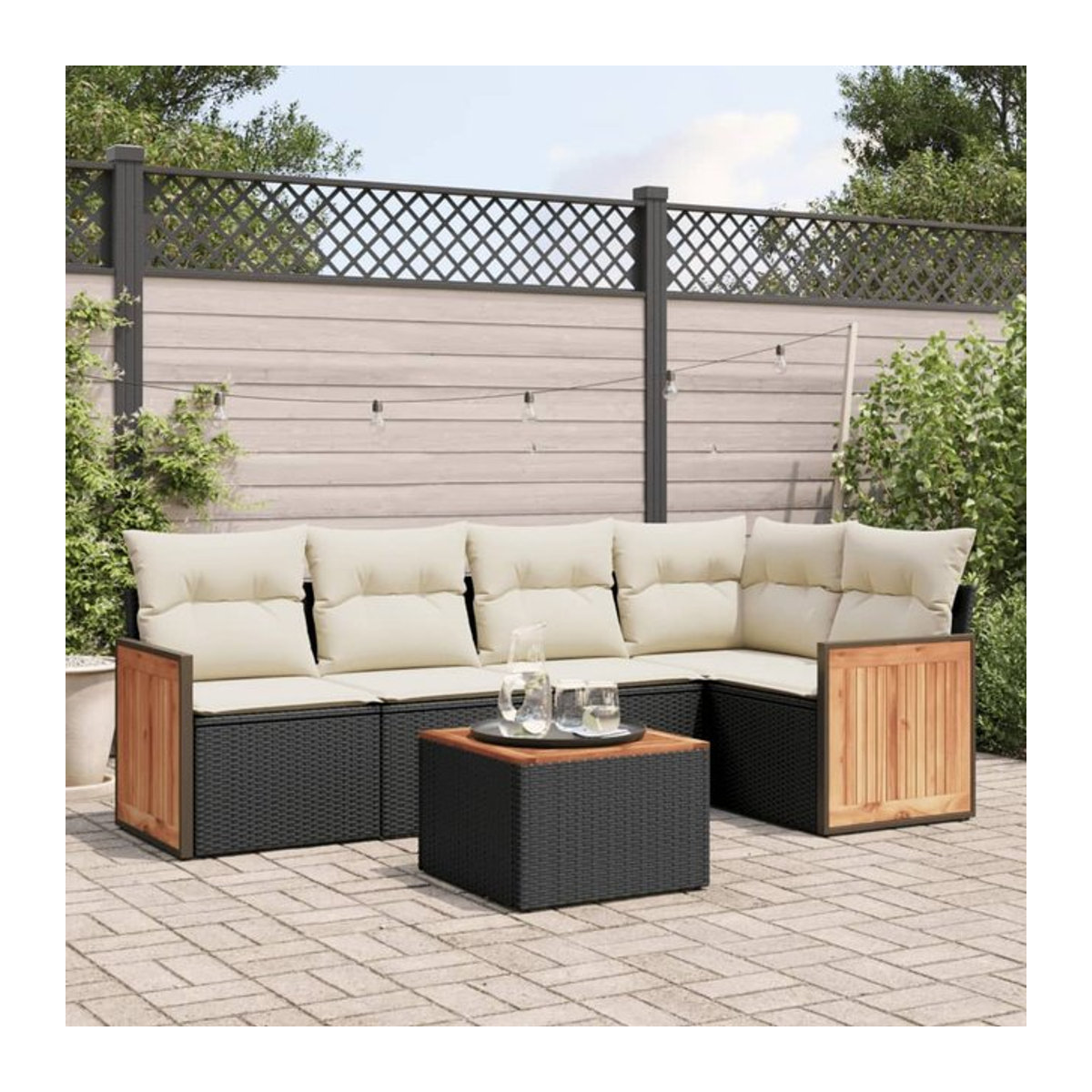 Vidaxl Gartenmöbel-Set aus Polyrattan mit Kissen in Schwarz und Beige, 6-teilig, modernes Design - Bild 1
