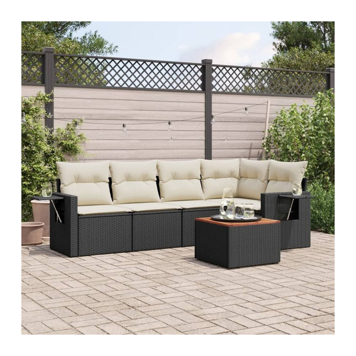 Vidaxl Gartenmöbel-Set aus Polyrattan mit Kissen in Schwarz und Beige für Erwachsene - Bild 1