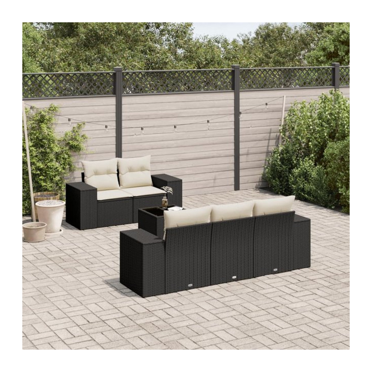 Vidaxl Gartenmöbel-Set aus Polyrattan mit Kissen in Schwarz und Beige für Erwachsene - Bild 1