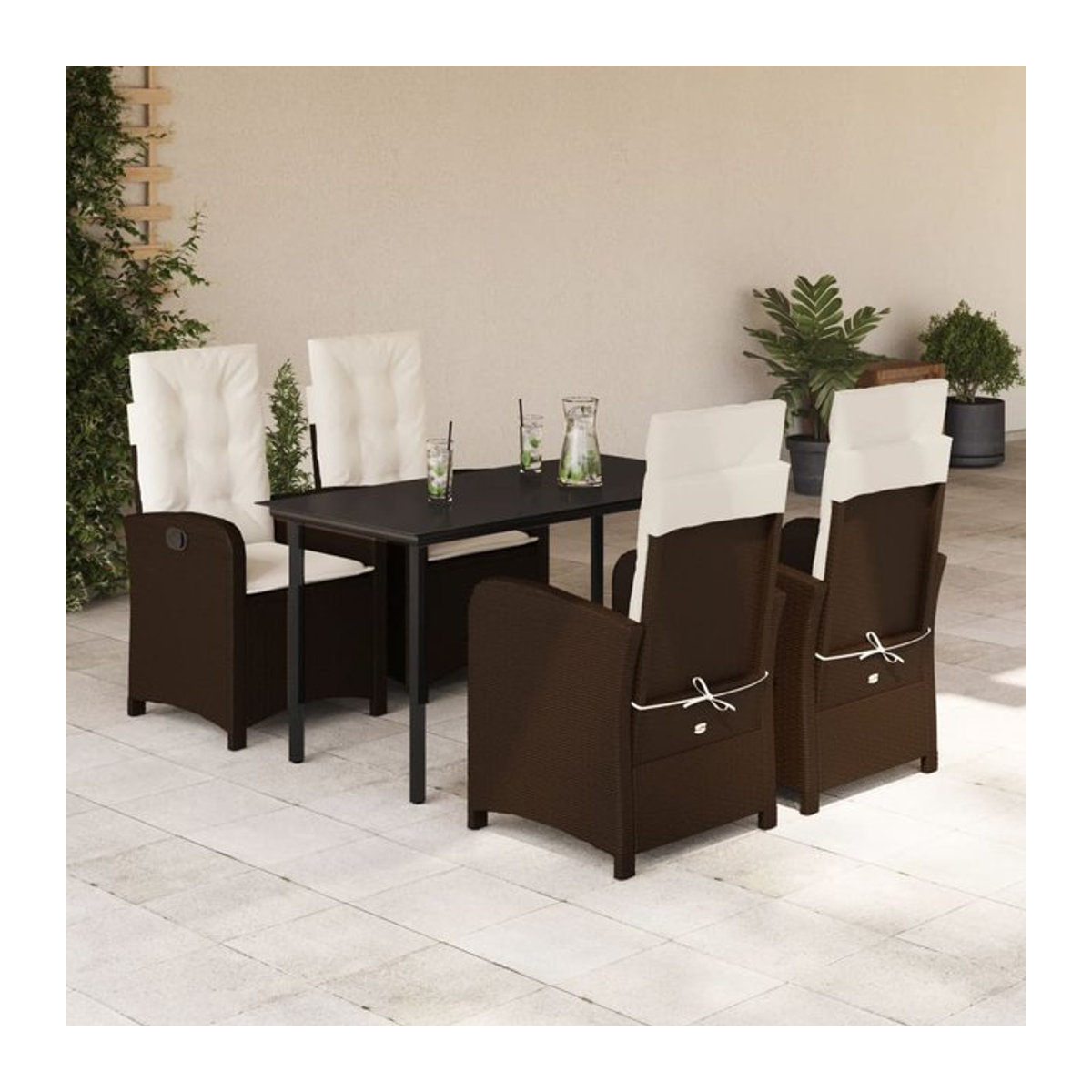 Vidaxl Gartenmöbel-Set aus Polyrattan mit Kissen und Glas, 5-teilig, Braun - Bild 1