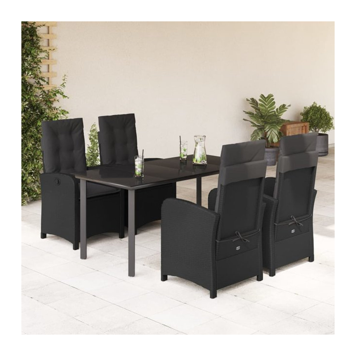 Vidaxl Gartenmöbel-Set aus Polyrattan mit Kissen und Glas, 5-teilig, Schwarz - Bild 1