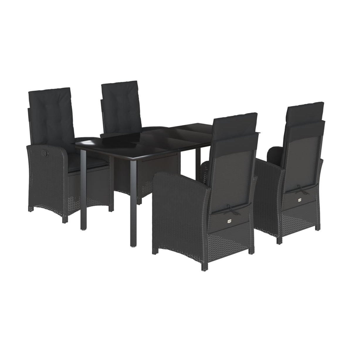 Vidaxl Gartenmöbel-Set aus Polyrattan mit Kissen und Glas, 5-teilig, Schwarz - Bild 2