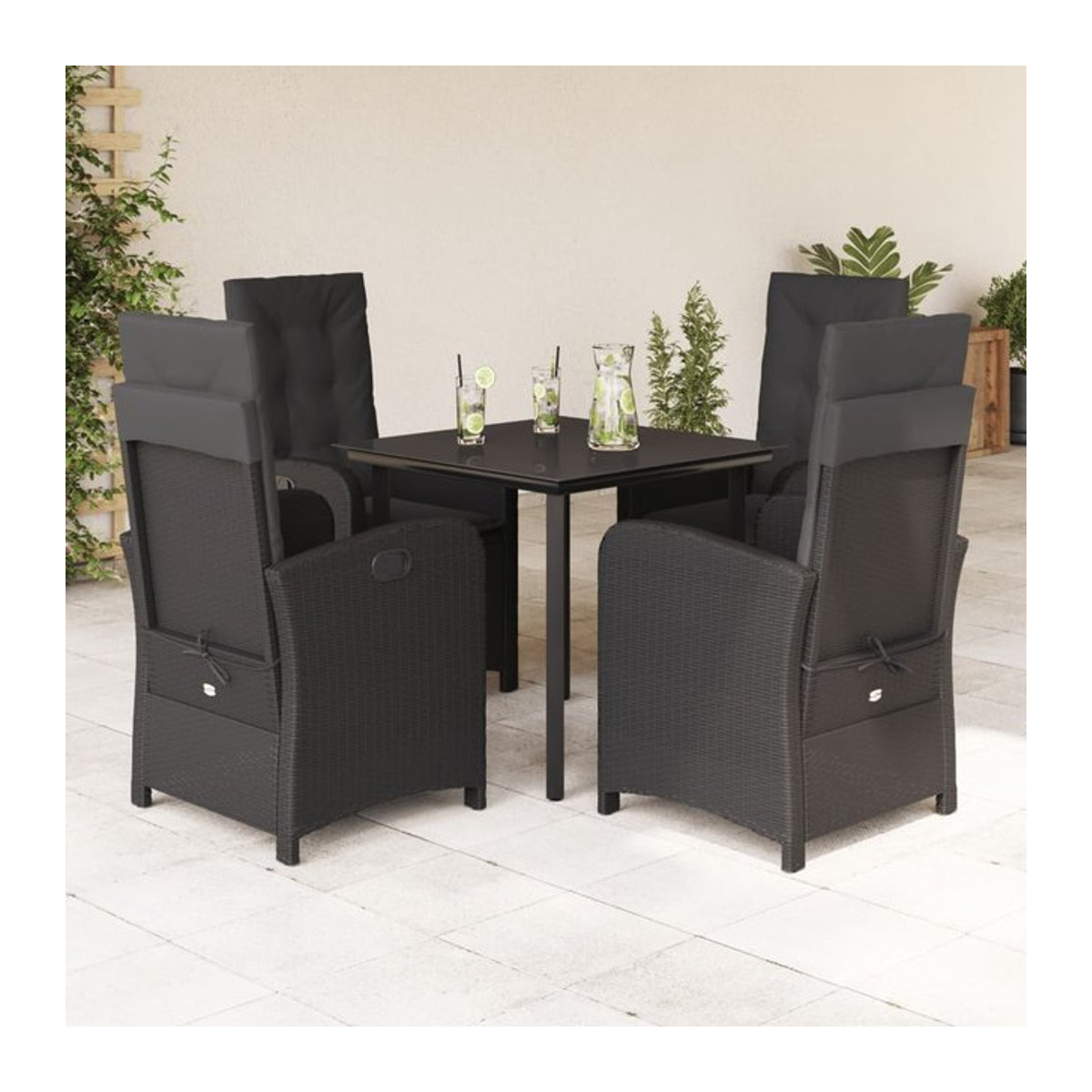 Vidaxl Gartenmöbel-Set aus Polyrattan mit Kissen und Glas, 5-teilig, Schwarz - Bild 1