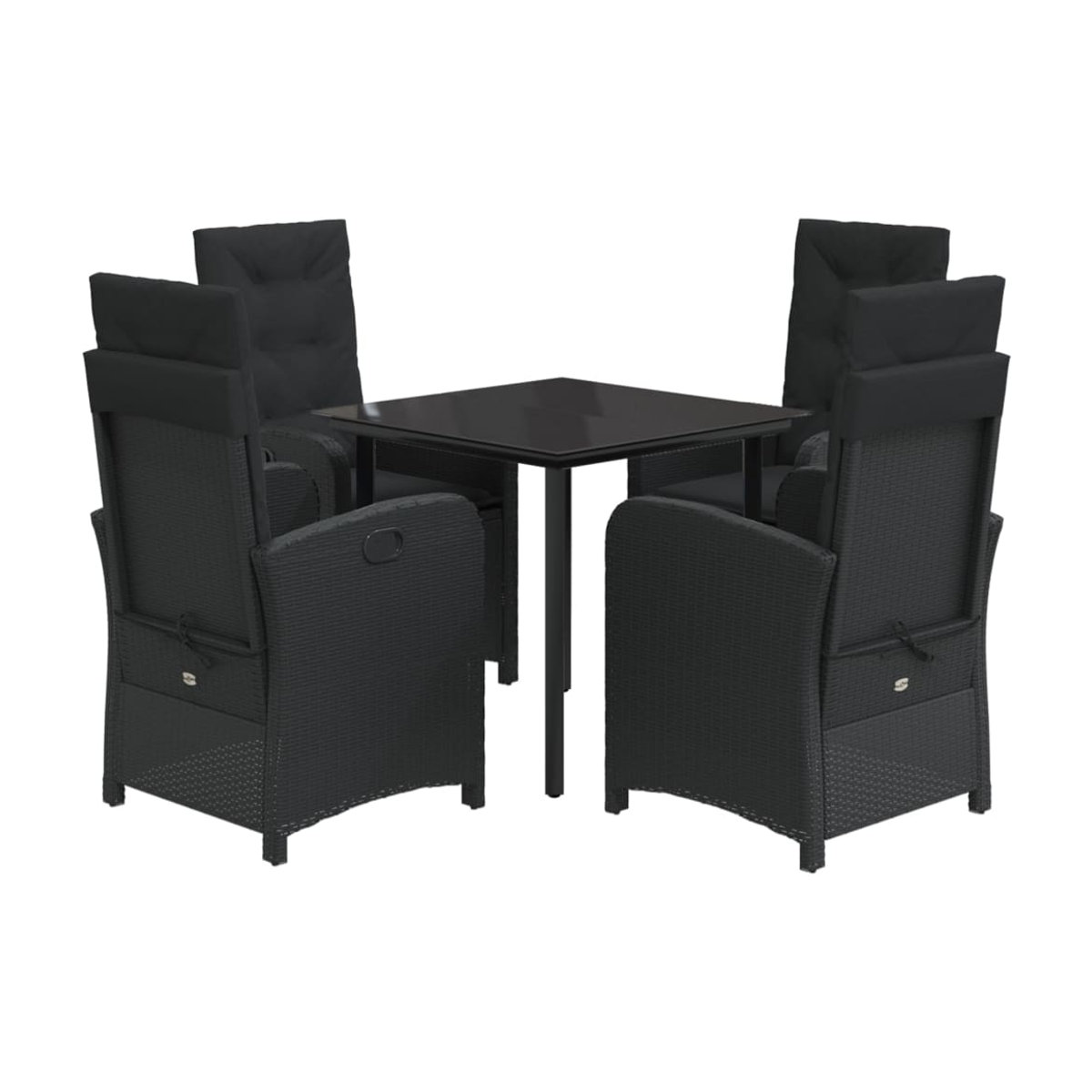 Vidaxl Gartenmöbel-Set aus Polyrattan mit Kissen und Glas, 5-teilig, Schwarz - Bild 2