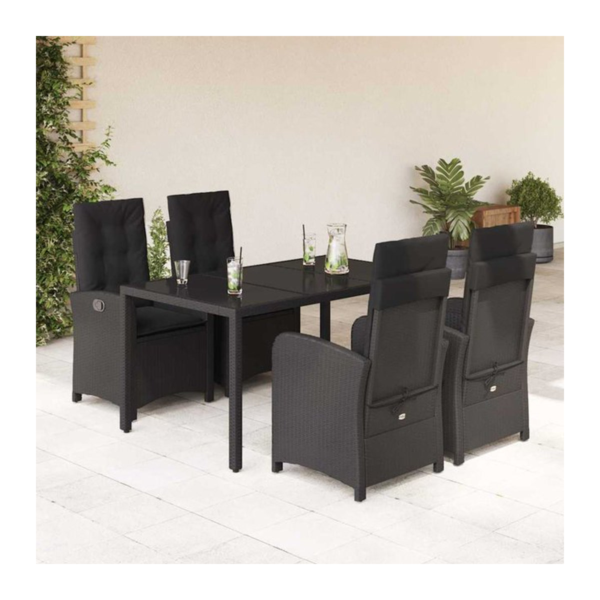 Vidaxl Gartenmöbel-Set aus Polyrattan mit Kissen und Glas, 5-teilig, Schwarz - Bild 1