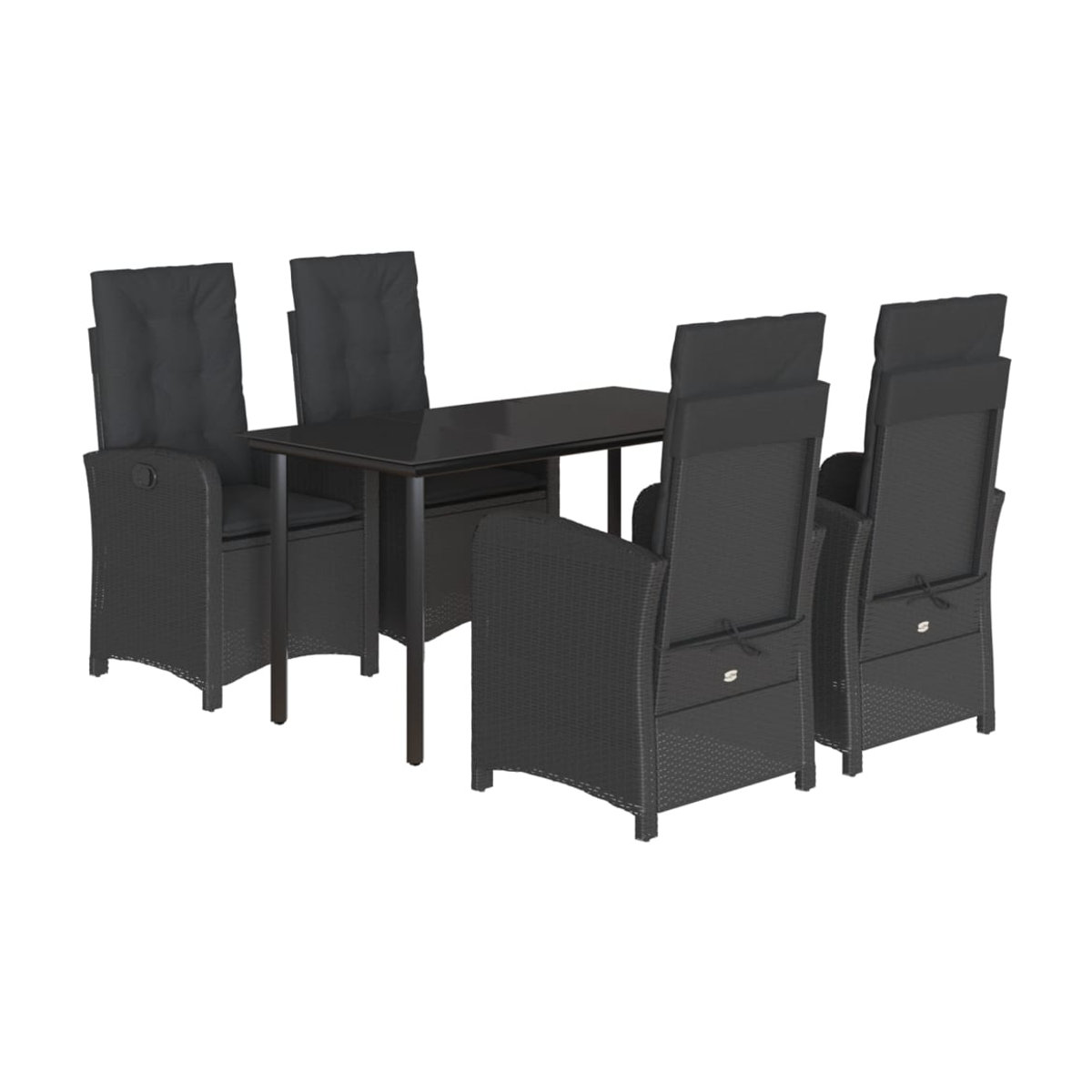 Vidaxl Gartenmöbel-Set aus Polyrattan mit Kissen und Glas, 5-teilig, Schwarz - Bild 2