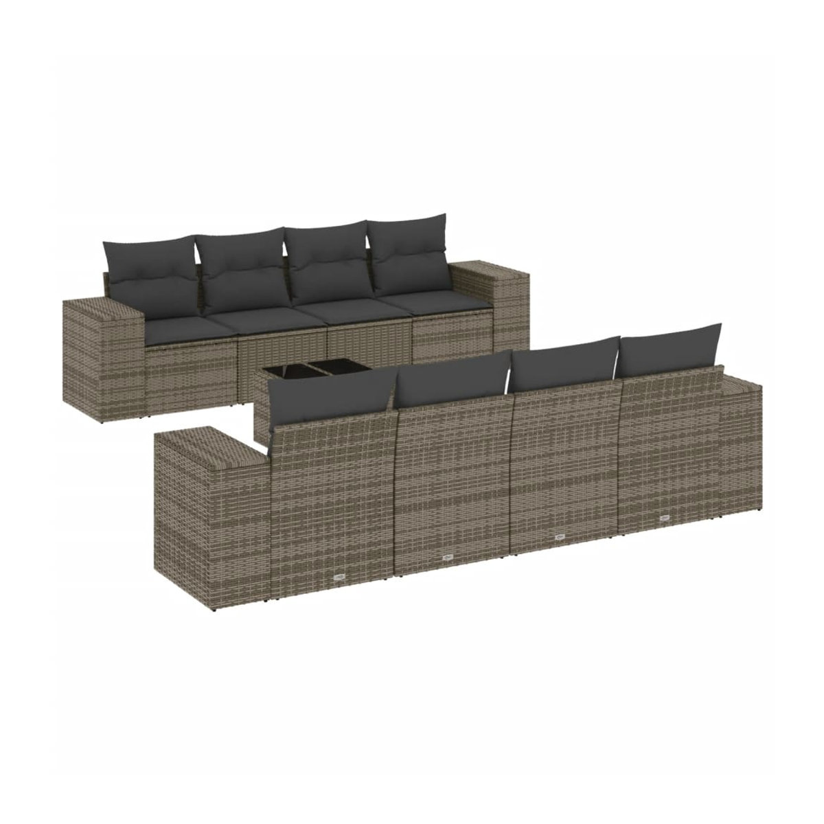 Vidaxl Gartenmöbel-Set aus Polyrattan mit Kissen und Glas, 9-teilig, Grau - Bild 3