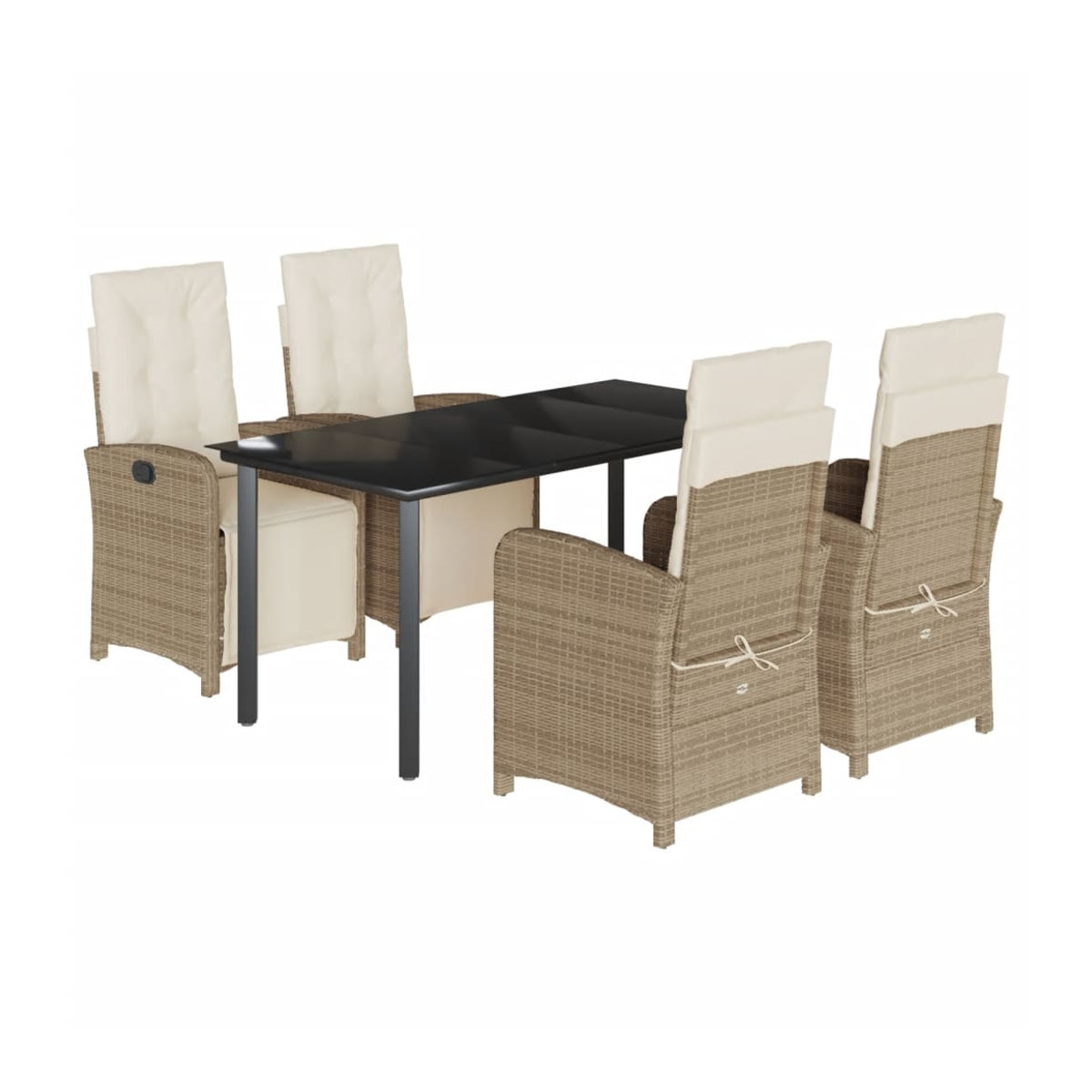 Vidaxl Gartenmöbel-Set aus Polyrattan mit Kissen und Glastisch, 5-teilig, Beige - Bild 2