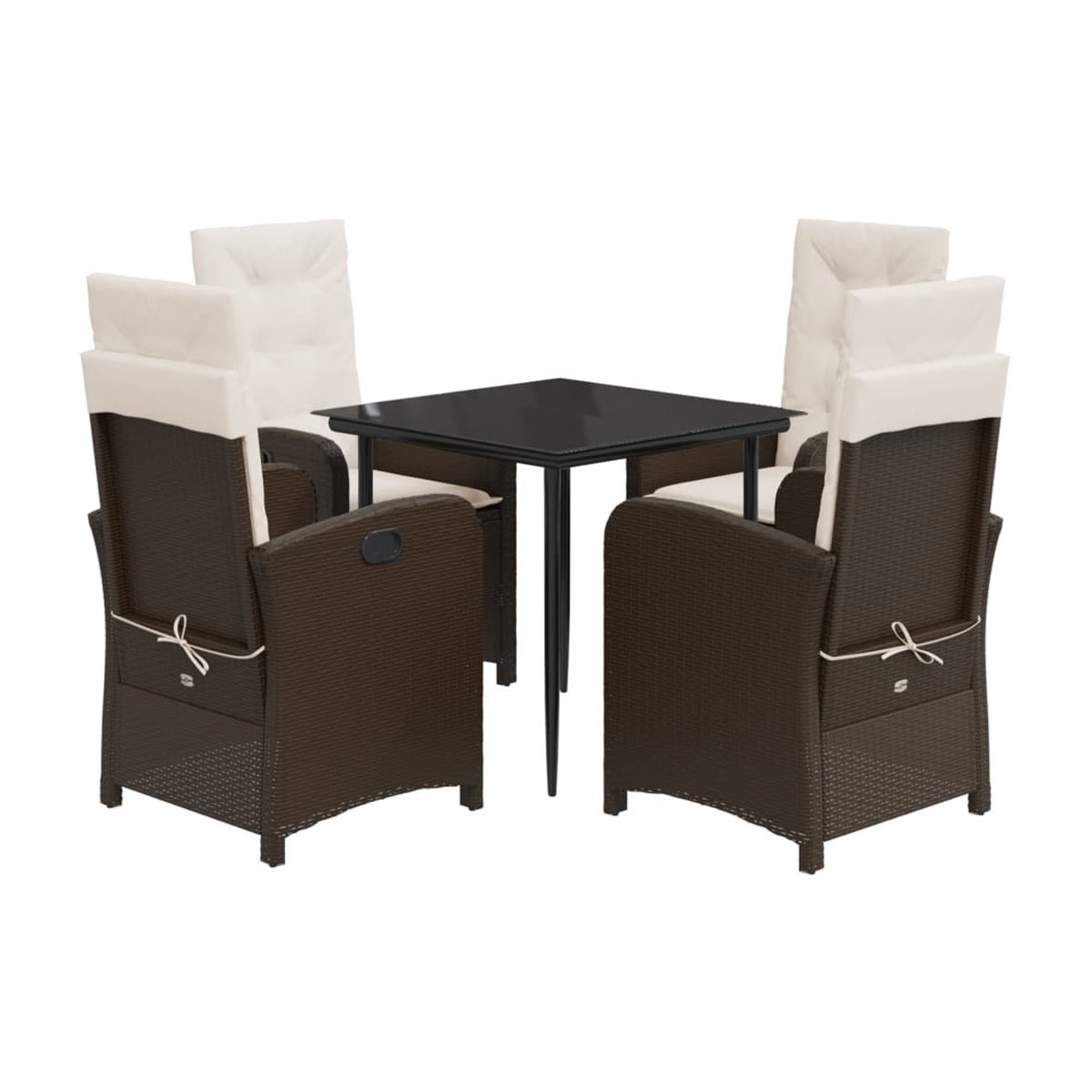 Vidaxl Gartenmöbel-Set aus Polyrattan mit Kissen und Glastisch, 5-teilig, Braun - Bild 3