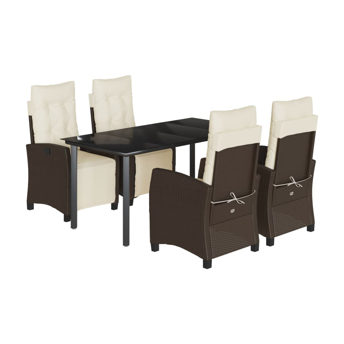 Vidaxl Gartenmöbel-Set aus Polyrattan mit Kissen und Glastisch, 5-teilig, Braun - Bild 3