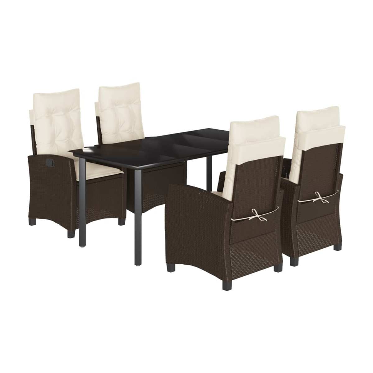 Vidaxl Gartenmöbel-Set aus Polyrattan mit Kissen und Glastisch, 5-teilig, Braun, Modernes Design - Bild 3