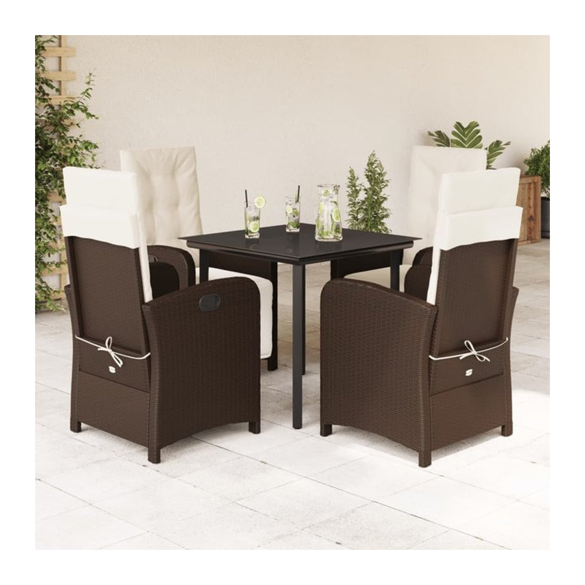 Vidaxl Gartenmöbel-Set aus Polyrattan mit Kissen und Glastisch, 5-teilig, Braun, Modernes Design - Bild 1