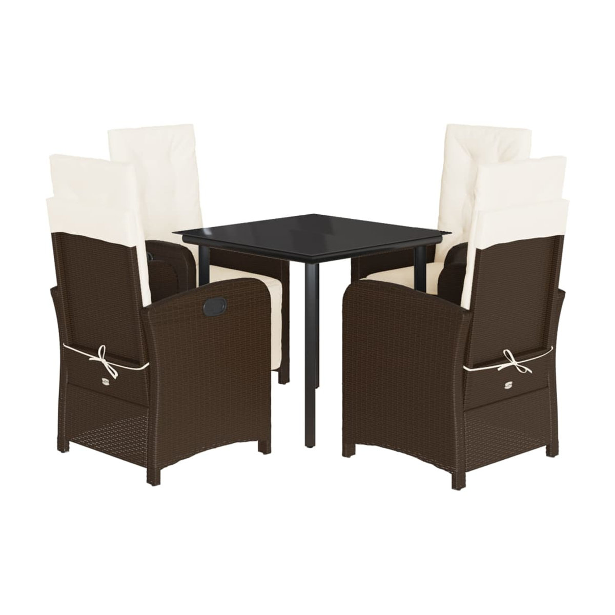Vidaxl Gartenmöbel-Set aus Polyrattan mit Kissen und Glastisch, 5-teilig, Braun, Modernes Design - Bild 4
