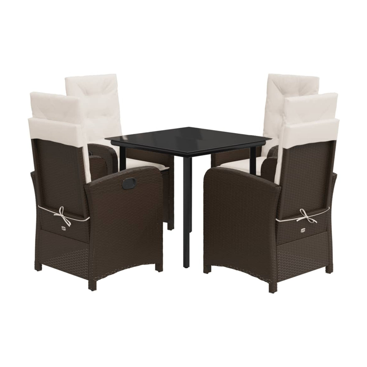 Vidaxl Gartenmöbel-Set aus Polyrattan mit Kissen und Glastisch, 5-teilig, Braun, Modernes Design - Bild 2