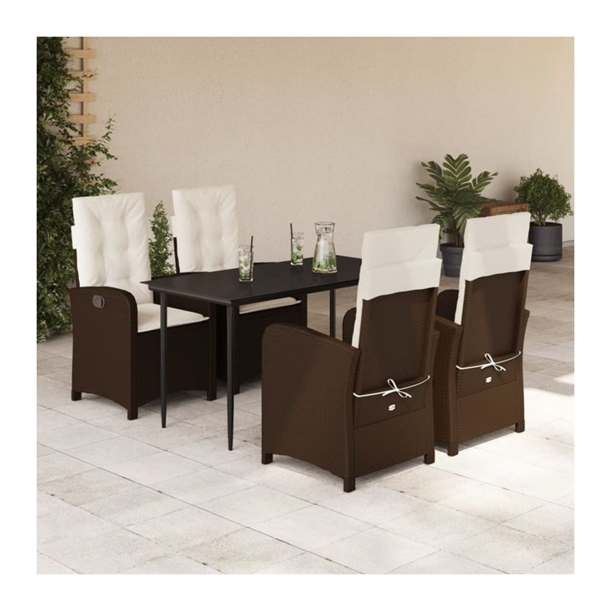 Vidaxl Gartenmöbel-Set aus Polyrattan mit Kissen und Glastisch, 5-teilig, Braun, Modernes Design - Bild 1