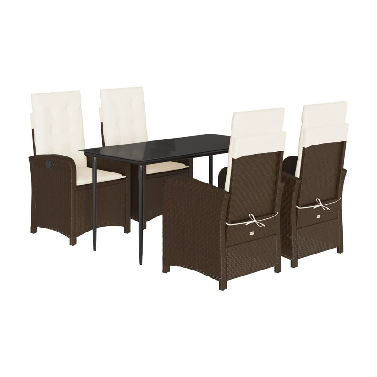 Vidaxl Gartenmöbel-Set aus Polyrattan mit Kissen und Glastisch, 5-teilig, Braun, Modernes Design - Bild 3
