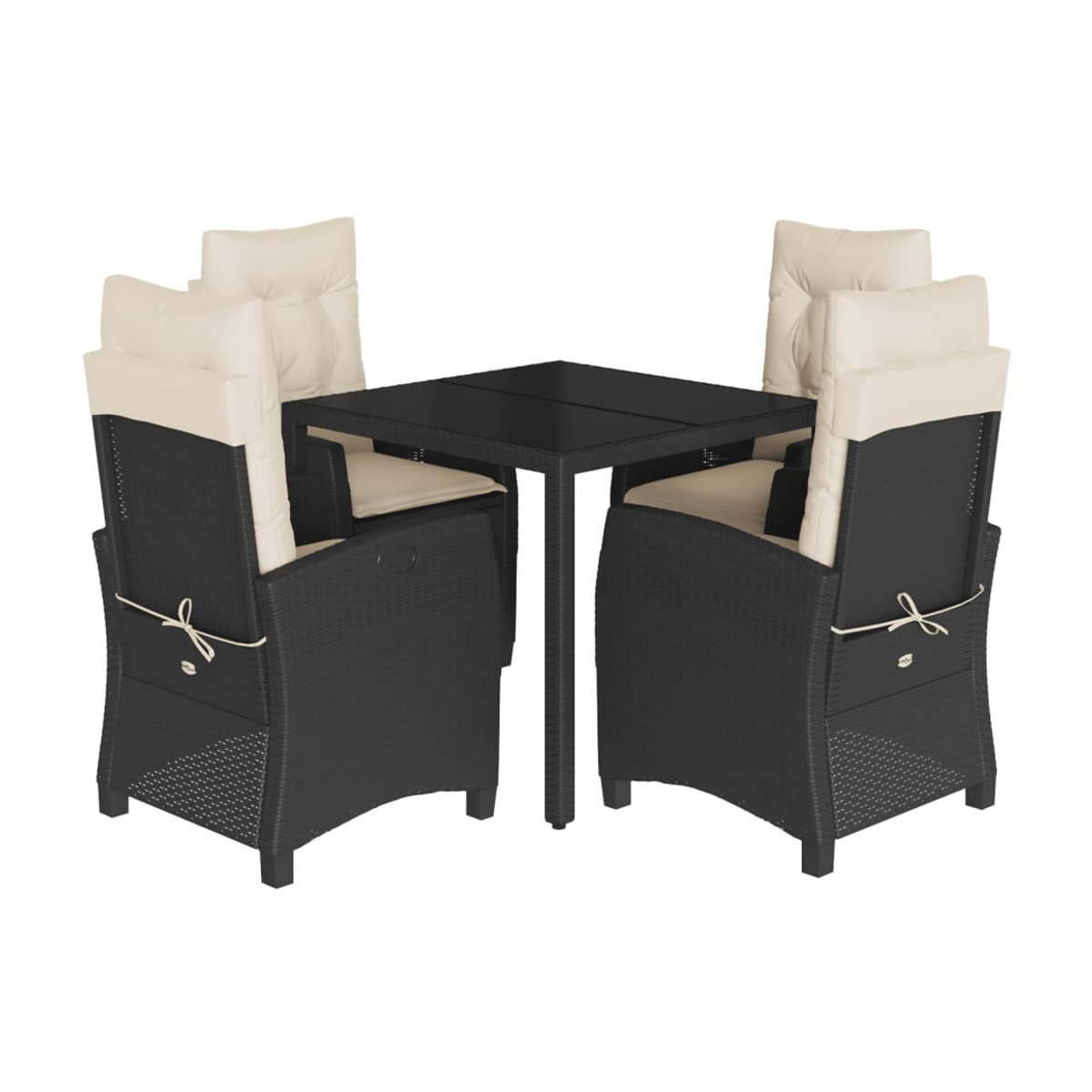 Vidaxl Gartenmöbel-Set aus Polyrattan mit Kissen und Glastisch, 5-teilig, Schwarz - Bild 3