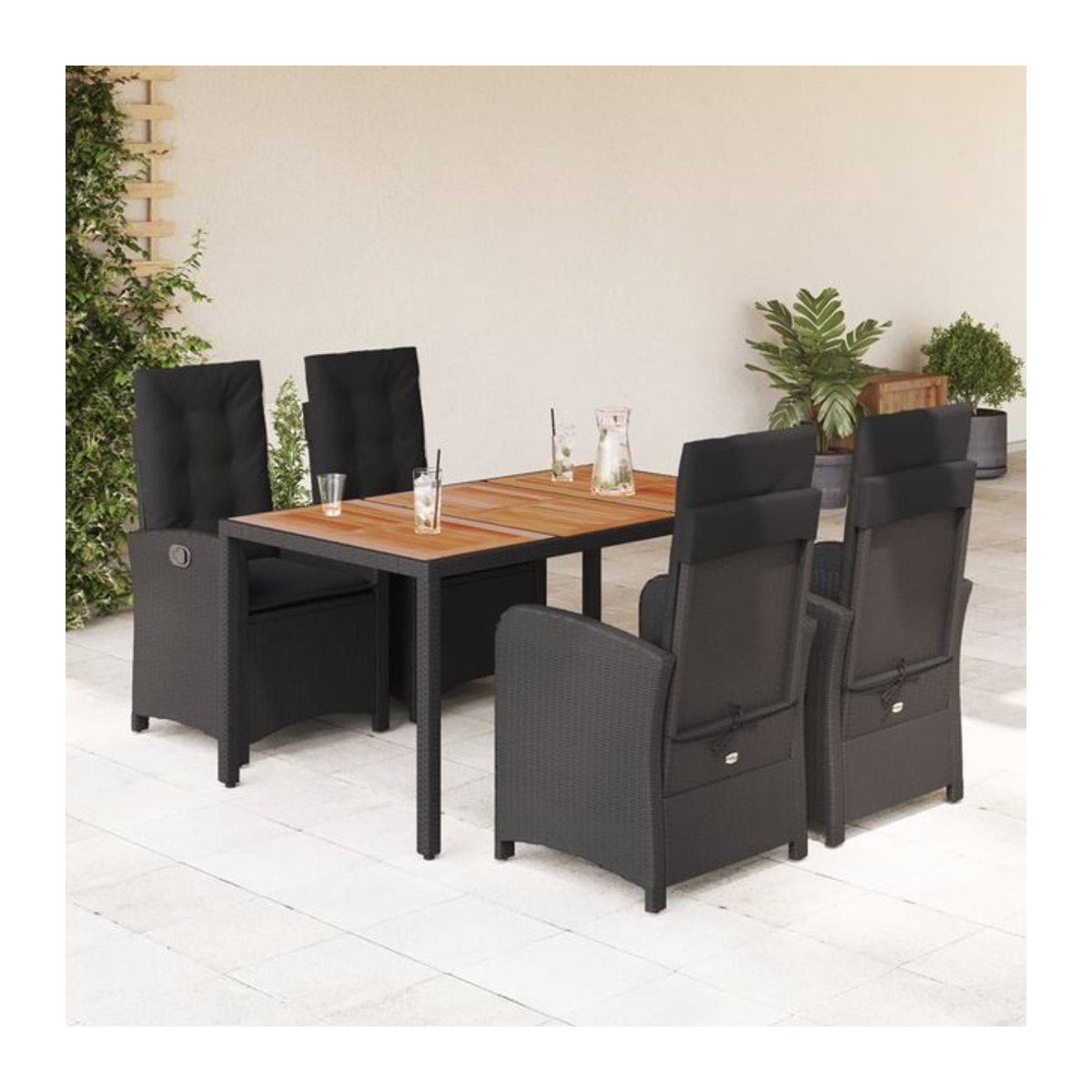 Vidaxl Gartenmöbel-Set aus Polyrattan mit Kissen und Glastisch, 5-teilig, Schwarz - Bild 1