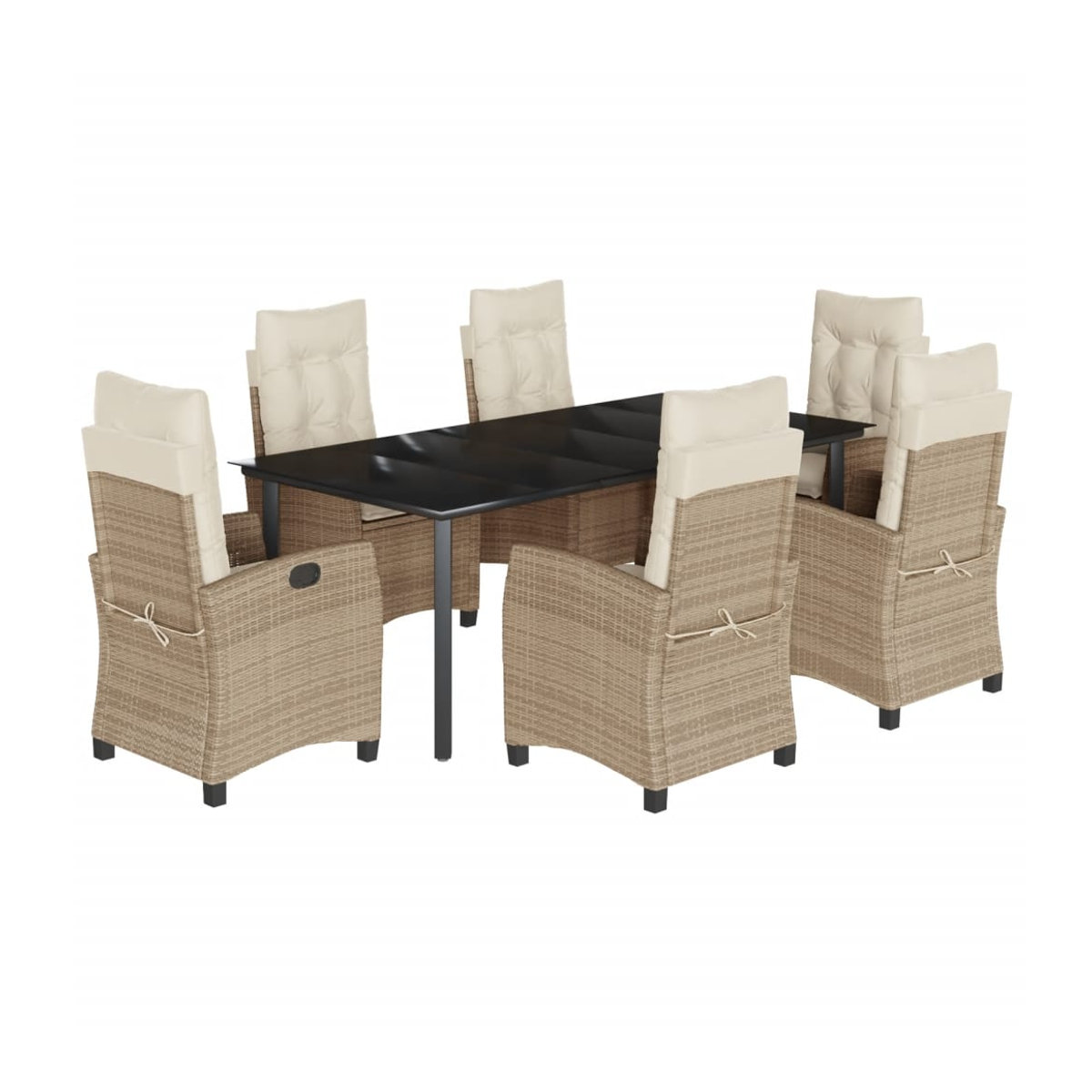 Vidaxl Gartenmöbel-Set aus Polyrattan mit Kissen und Glastisch, 7-teilig, Beige - Bild 2