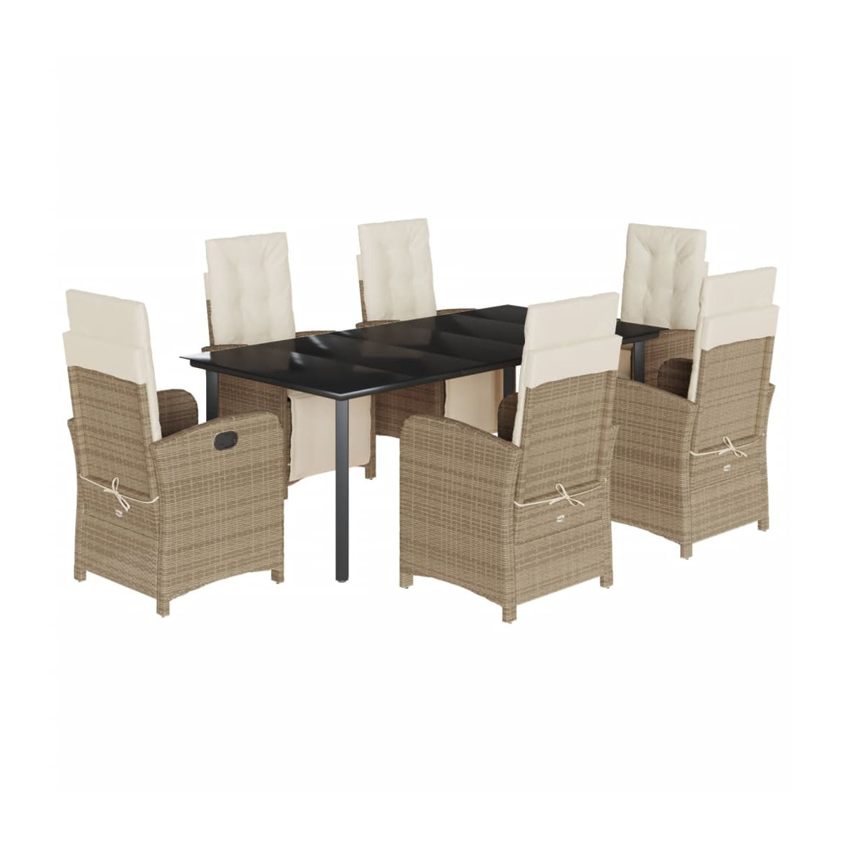 Vidaxl Gartenmöbel-Set aus Polyrattan mit Kissen und Glastisch, 7-teilig, Beige - Bild 2