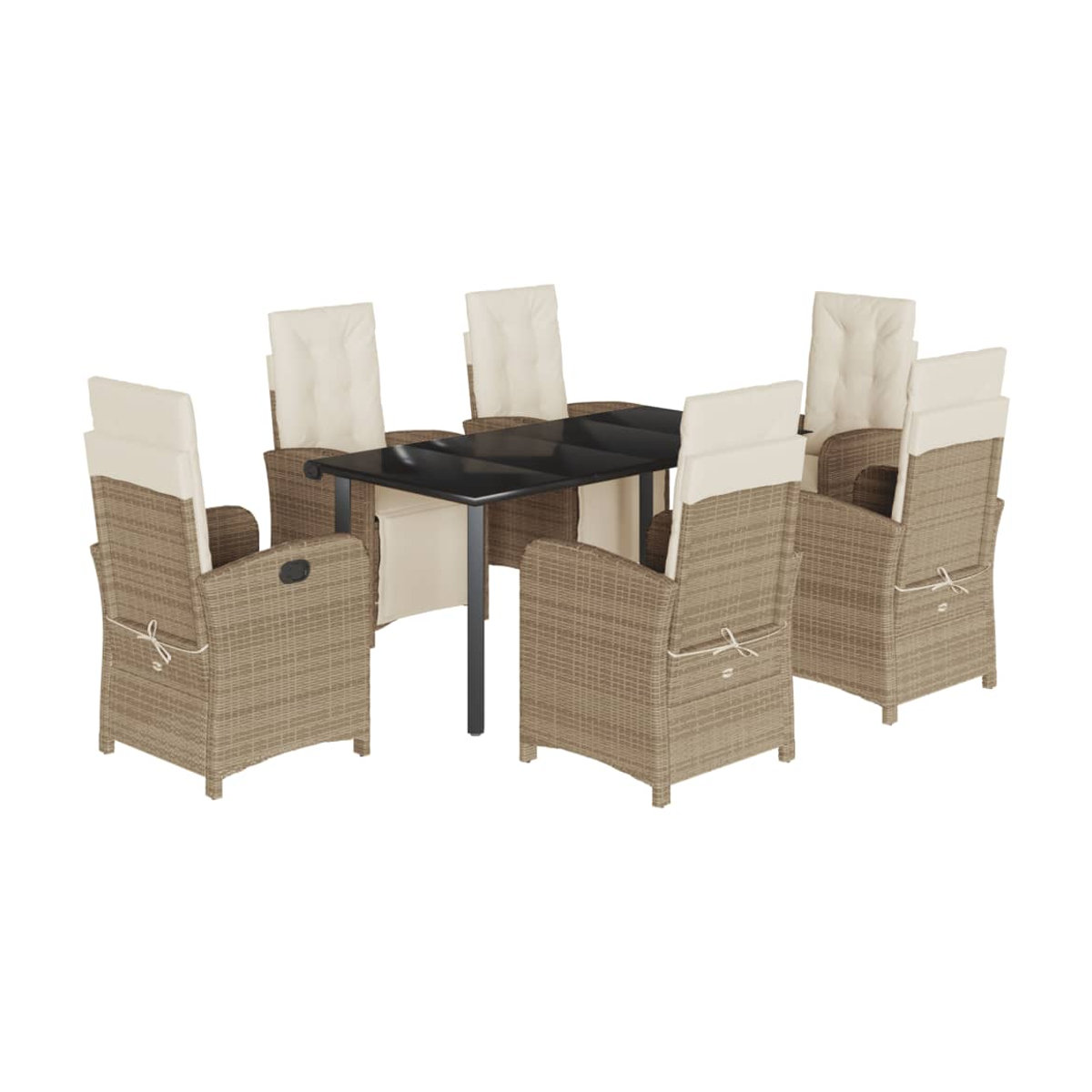 Vidaxl Gartenmöbel-Set aus Polyrattan mit Kissen und Glastisch, 7-teilig, Beige - Bild 2