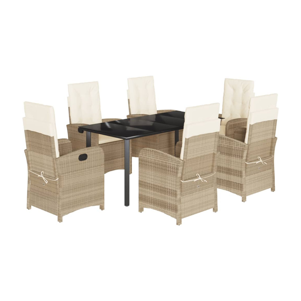 Vidaxl Gartenmöbel-Set aus Polyrattan mit Kissen und Glastisch, 7-teilig, Beige - Bild 3