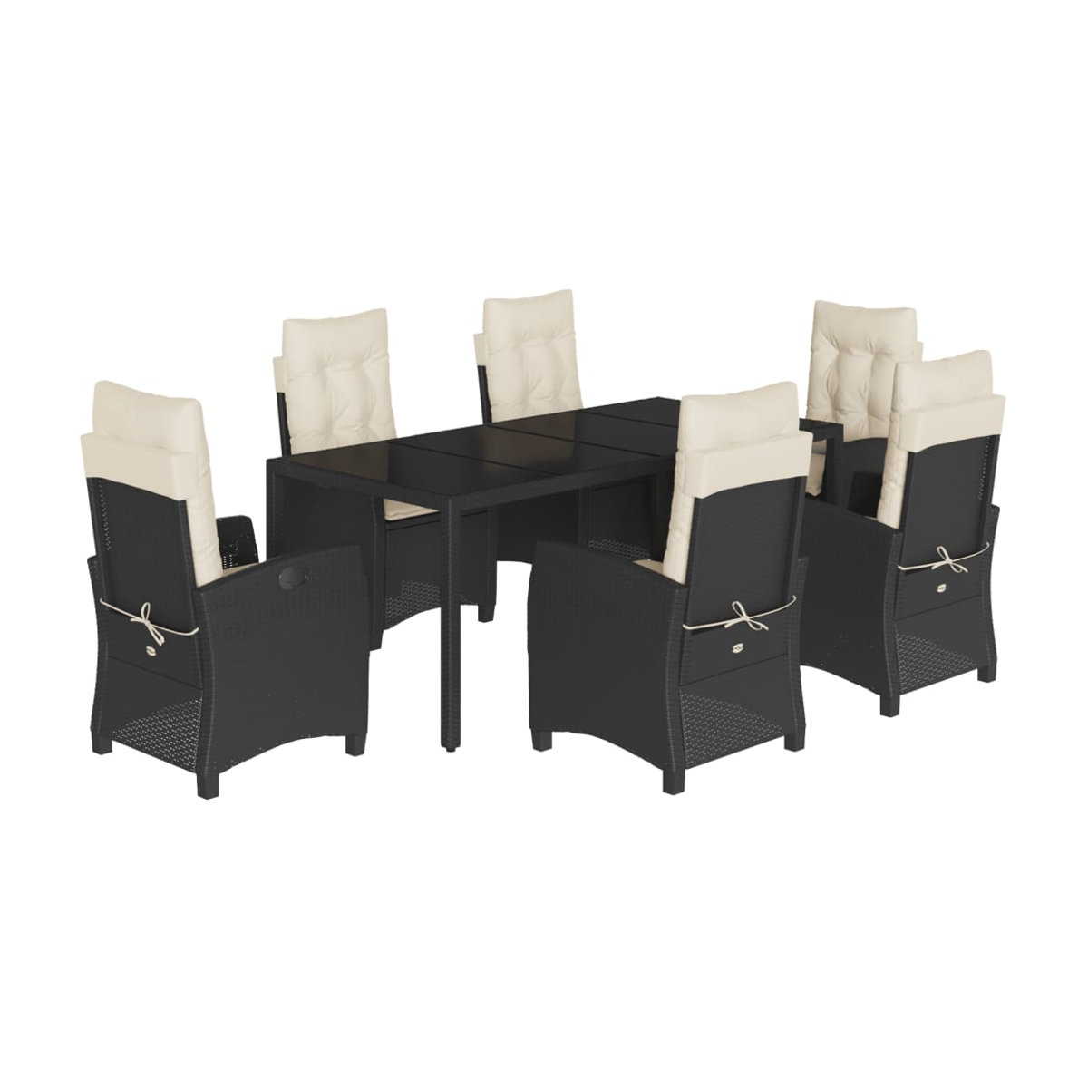 Vidaxl Gartenmöbel-Set aus Polyrattan mit Kissen und Glastisch, 7-teilig, Schwarz - Bild 2