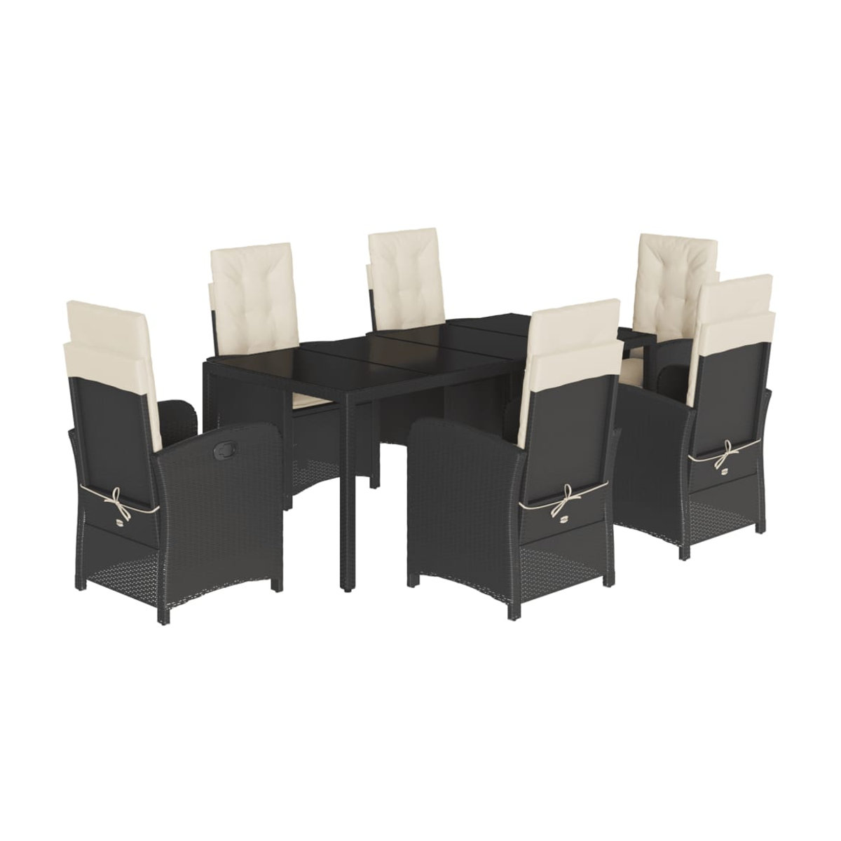 Vidaxl Gartenmöbel-Set aus Polyrattan mit Kissen und Glastisch, 7-teilig, Schwarz - Bild 2