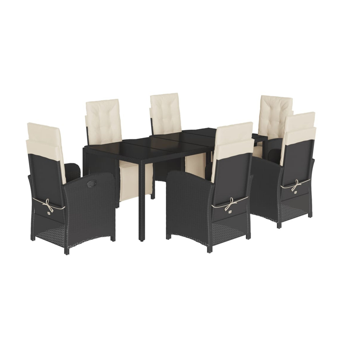 Vidaxl Gartenmöbel-Set aus Polyrattan mit Kissen und Glastisch, 7-teilig, Schwarz - Bild 2