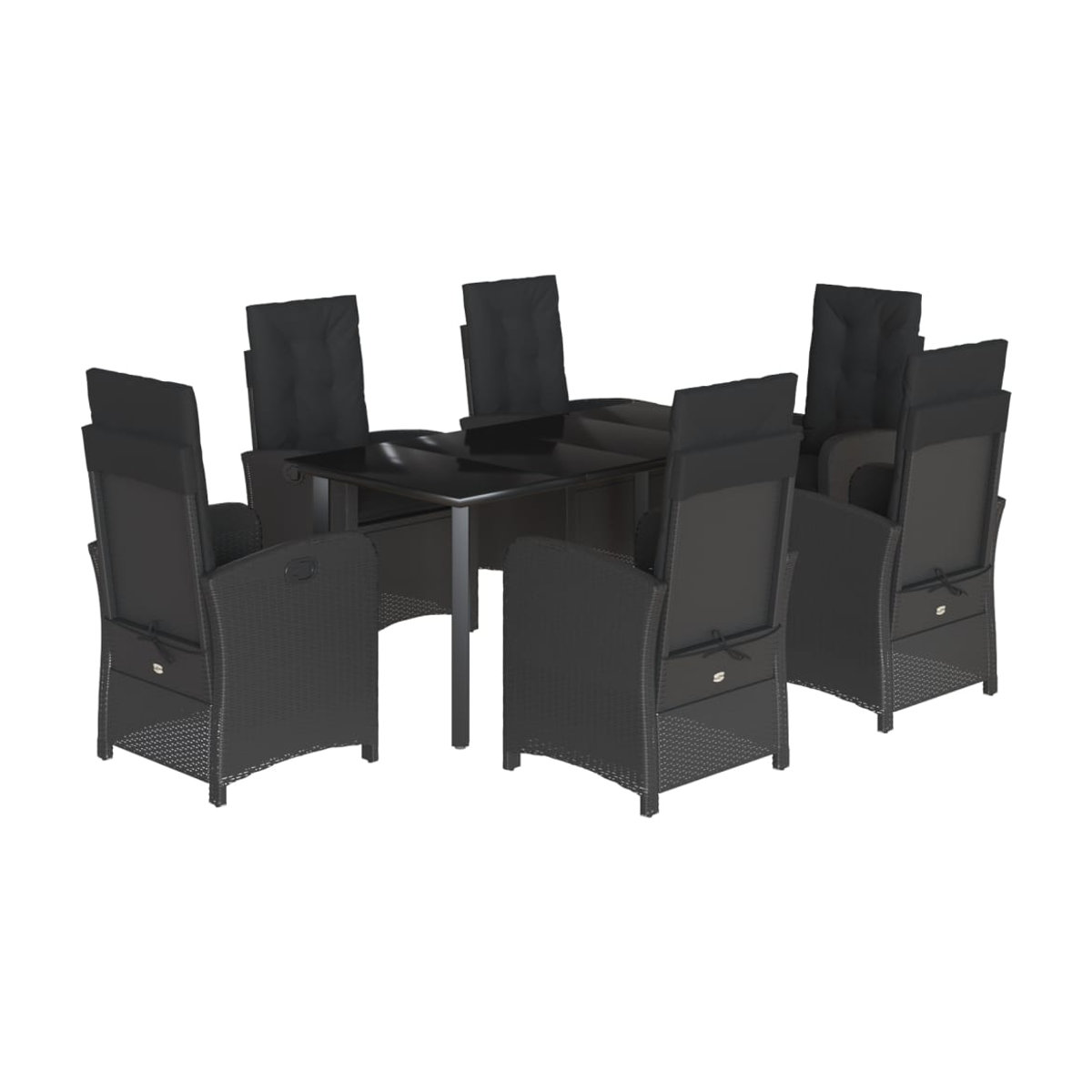 Vidaxl Gartenmöbel-Set aus Polyrattan mit Kissen und Glastisch, 7-teilig, Schwarz - Bild 2