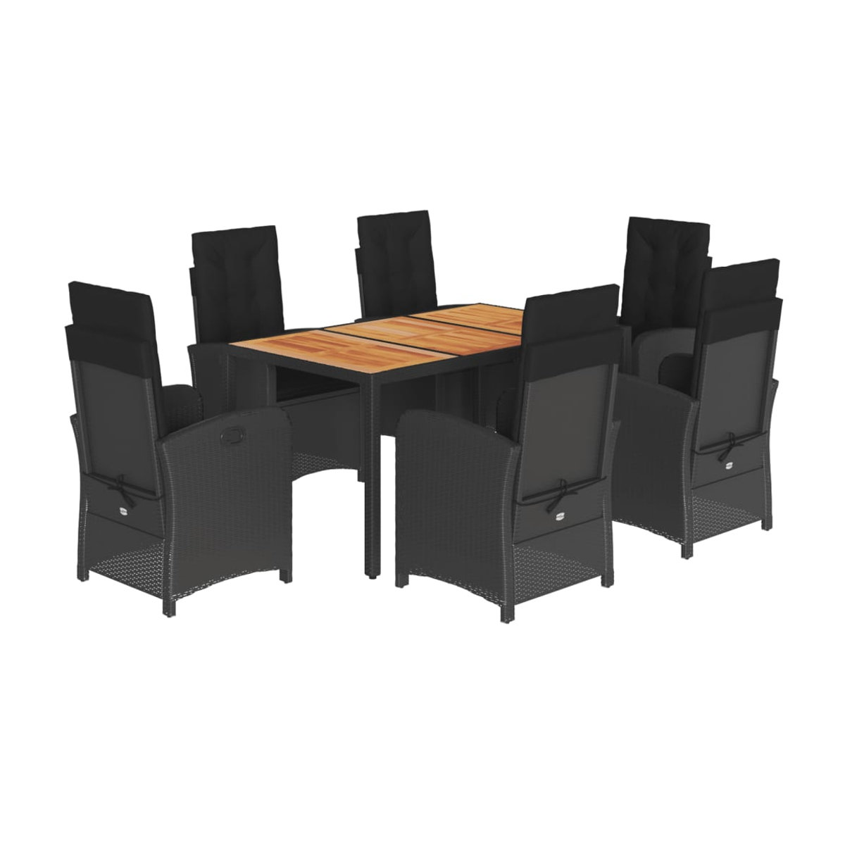 Vidaxl Gartenmöbel-Set aus Polyrattan mit Kissen und Glastisch, 7-teilig, Schwarz - Bild 2