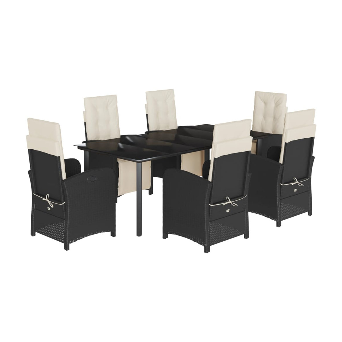 Vidaxl Gartenmöbel-Set aus Polyrattan mit Kissen und Glastisch, 7-teilig, Schwarz - Bild 2